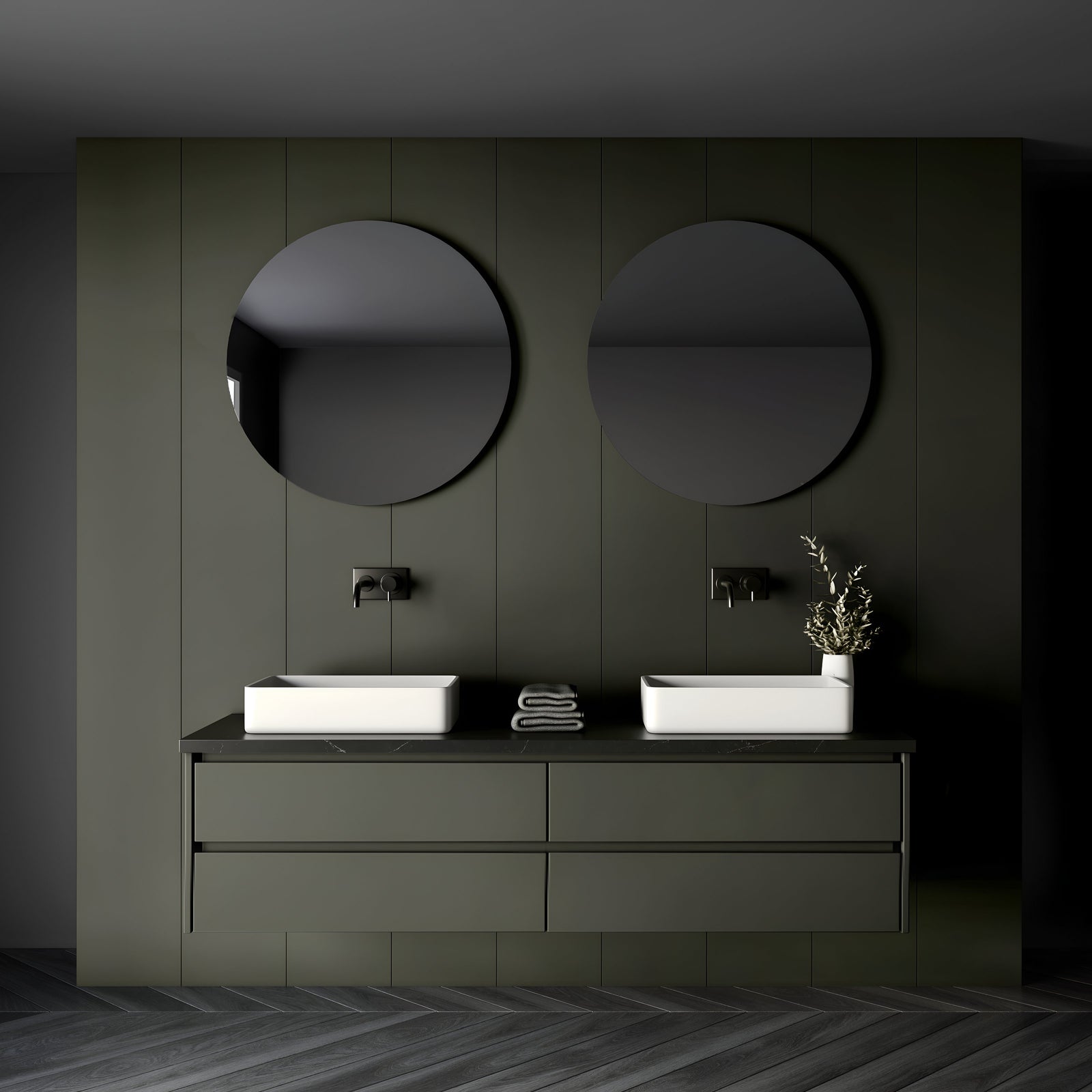 Gilded Green Vessel Sink Floating Double Vanity