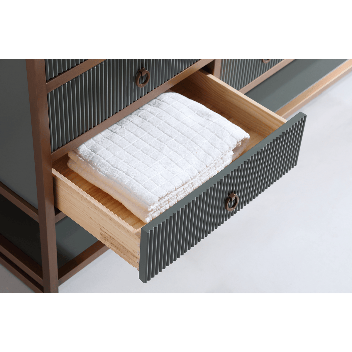 Legion Furniture 36" Vanity With Golden Brush Stainless Steel Frame And Pewter Green Finish With 2" Thick White Artificial Stone Countertop – – –