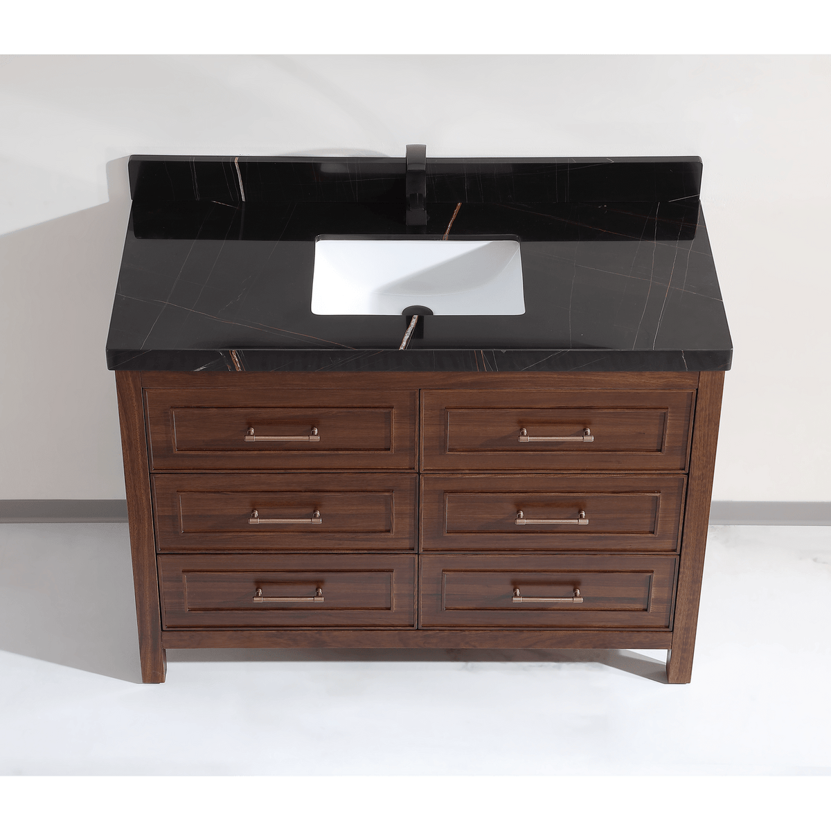 Legion Furniture 48" Ebony Single Vanity Dark Finish with 2" Thick Black Natural Marble Countertop – – –
