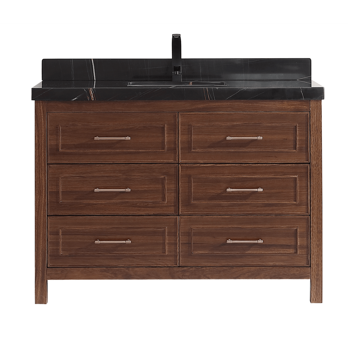 Legion Furniture 48" Ebony Single Vanity Dark Finish with 2" Thick Black Natural Marble Countertop – – –