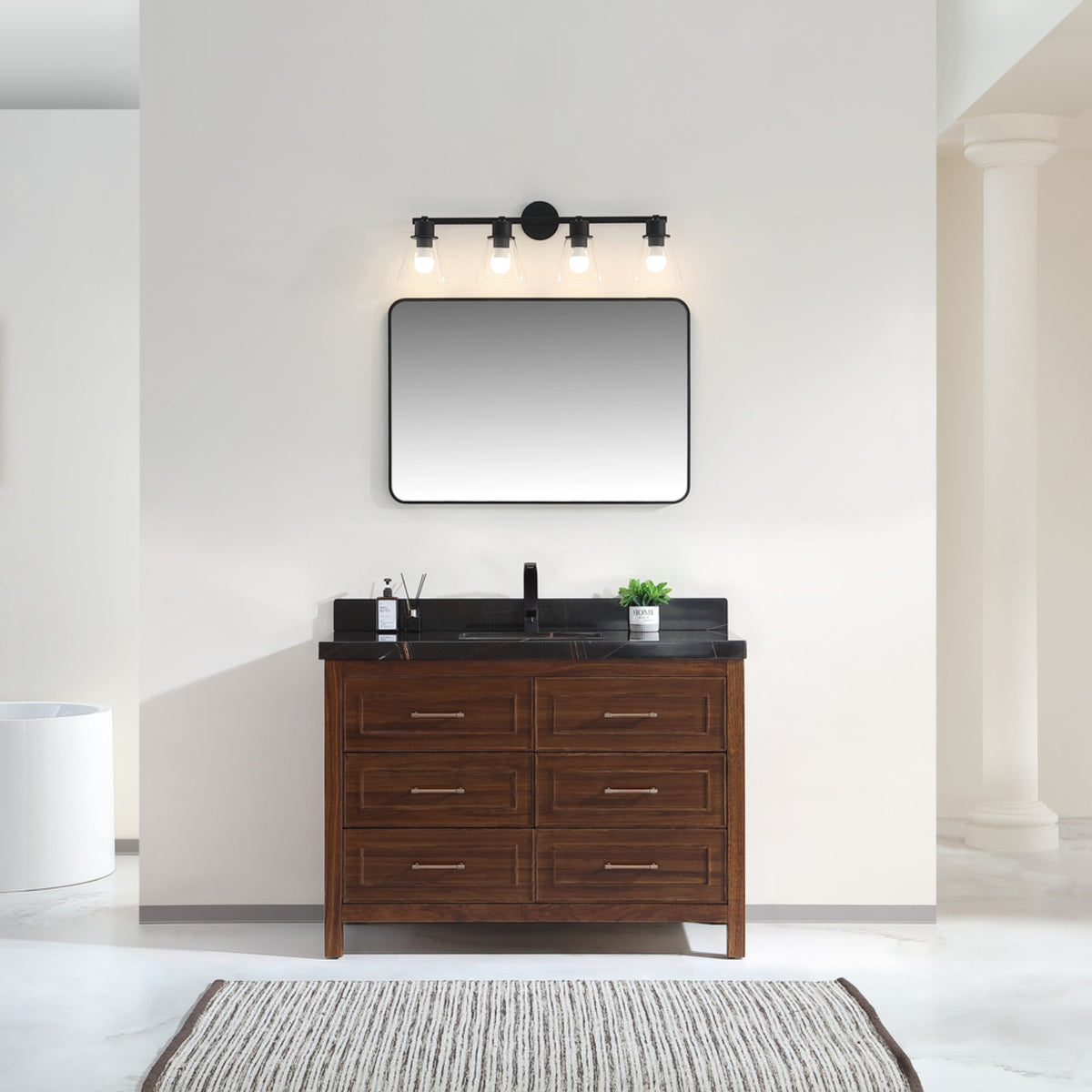 Legion Furniture 48" Ebony Single Vanity Dark Finish with 2" Thick Black Natural Marble Countertop – – –