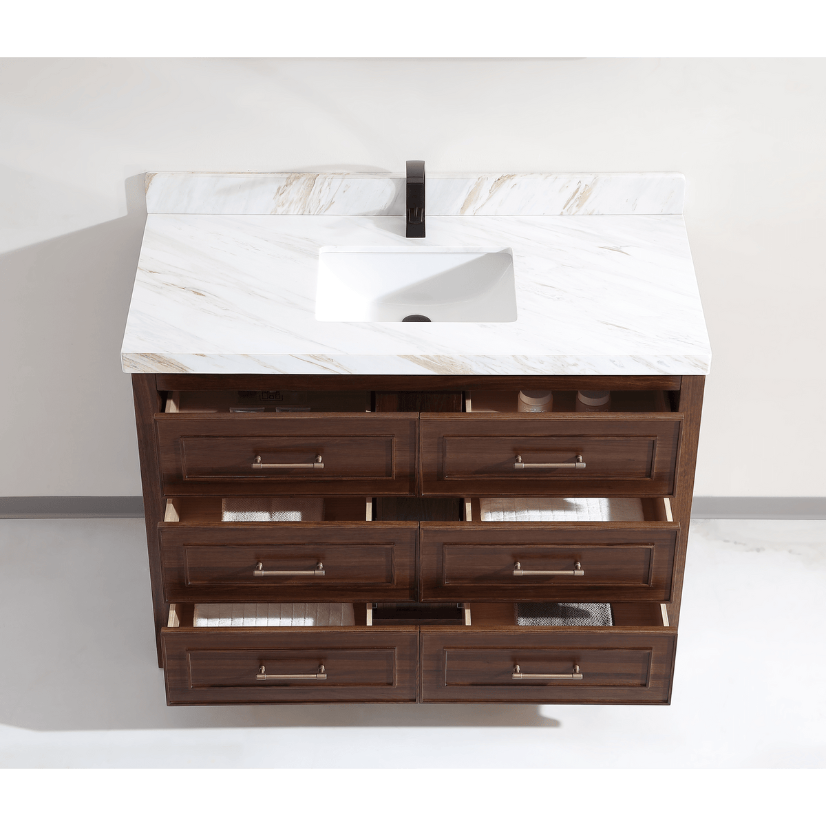 Legion Furniture 48" Ebony Single Vanity Light Finish with 2" Thick White Natural Marble Countertop – – –