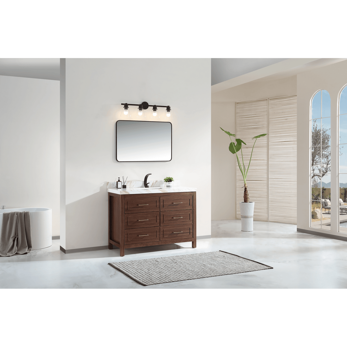 Legion Furniture 48" Ebony Single Vanity Light Finish with 2" Thick White Natural Marble Countertop – – –