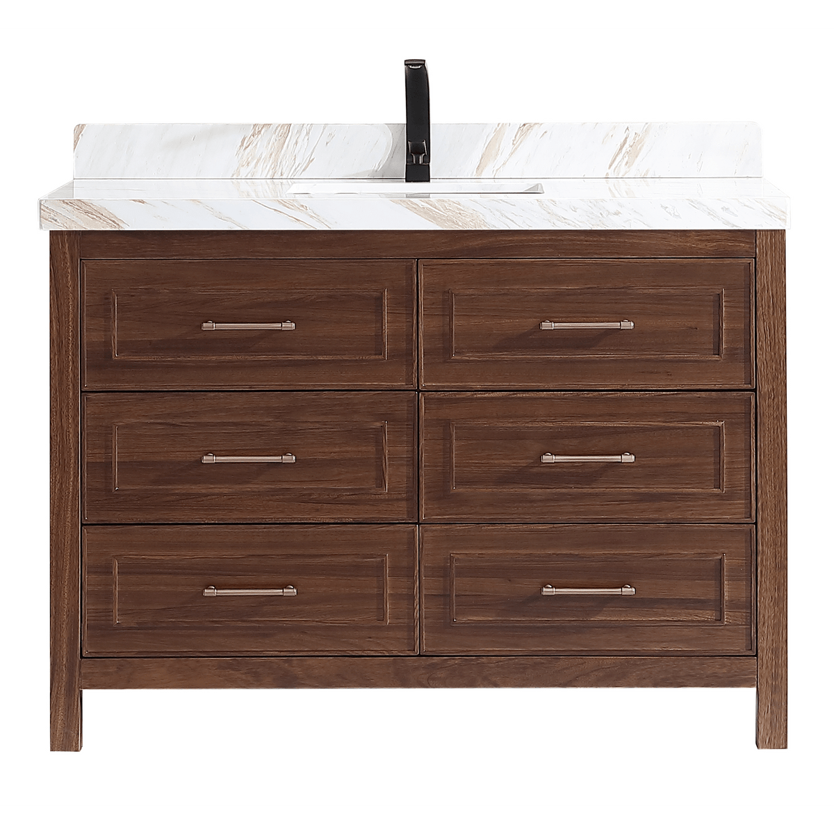 Legion Furniture 48" Ebony Single Vanity Light Finish with 2" Thick White Natural Marble Countertop – – –