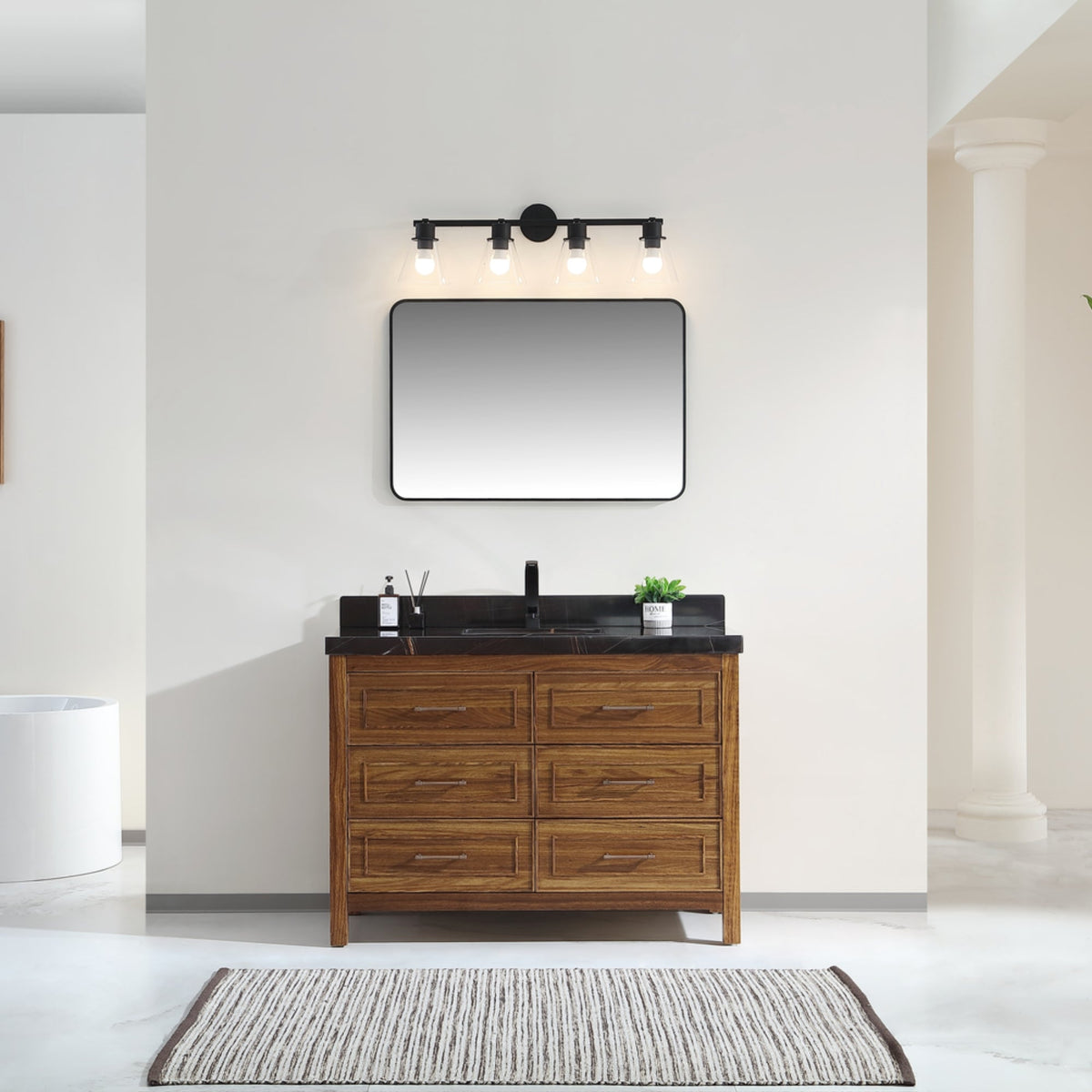 Legion Furniture 48" Ebony Single Vanity Light Finish with 2" Thick Black Natural Marble Countertop – – –