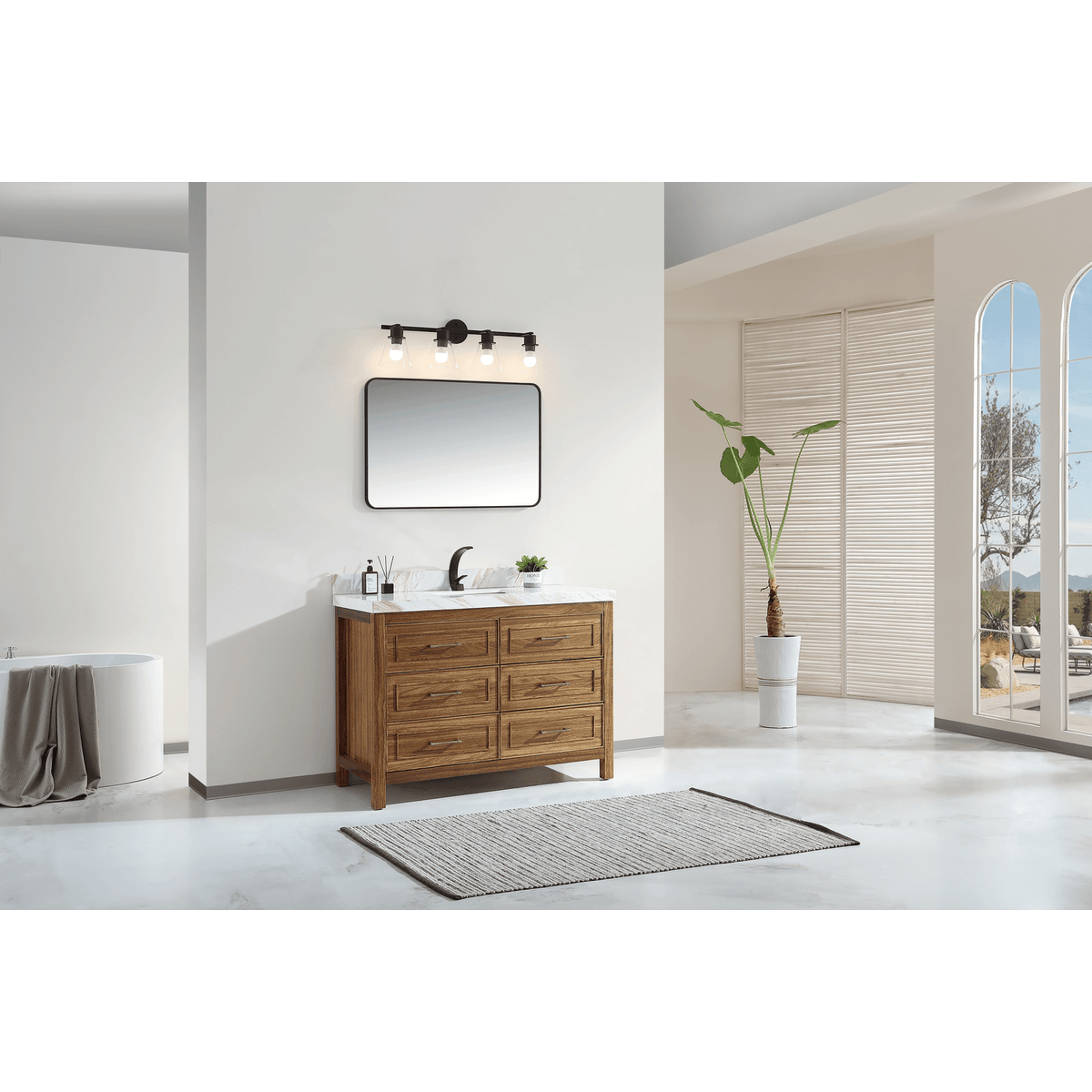 Legion Furniture 48" Ebony Single Vanity Light Finish with 2" Thick White Natural Marble Countertop – – –