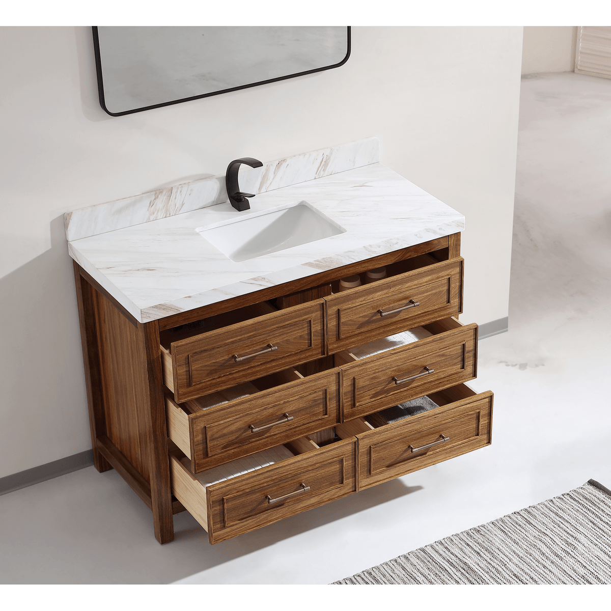 Legion Furniture 48" Ebony Single Vanity Light Finish with 2" Thick White Natural Marble Countertop – – –