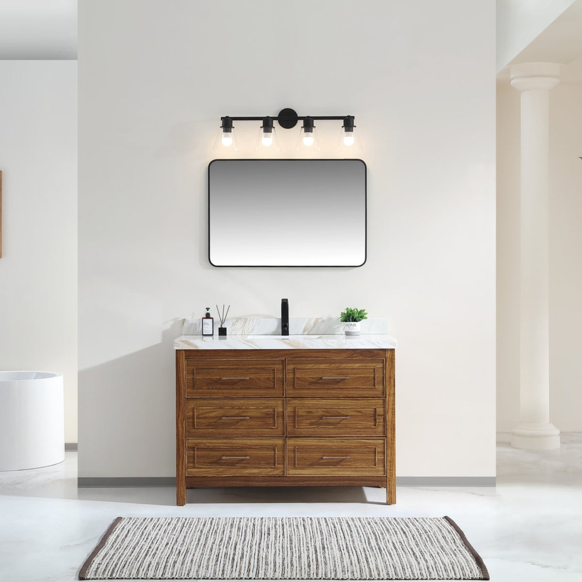 Legion Furniture 48" Ebony Single Vanity Light Finish with 2" Thick White Natural Marble Countertop – – –