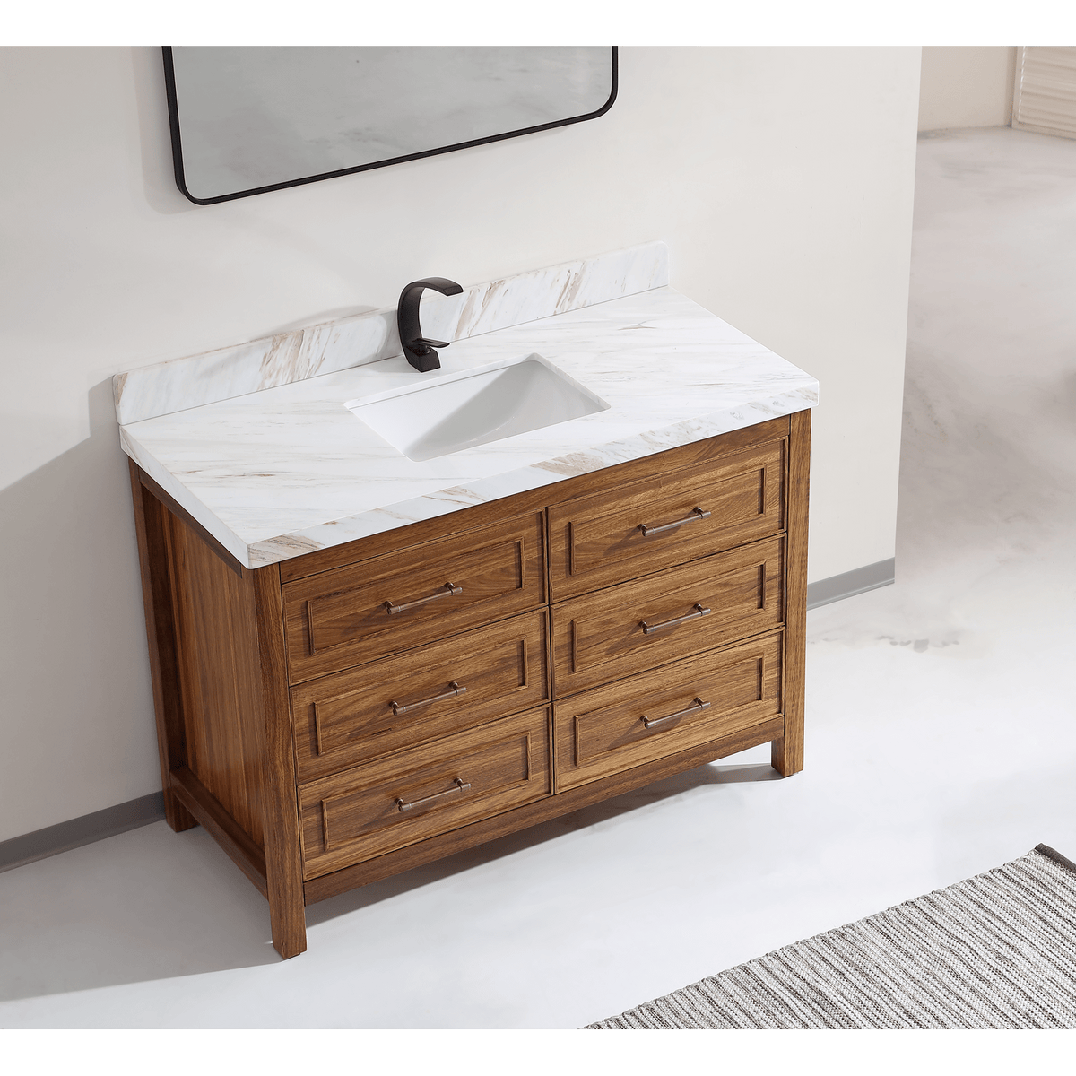 Legion Furniture 48" Ebony Single Vanity Light Finish with 2" Thick White Natural Marble Countertop – – –