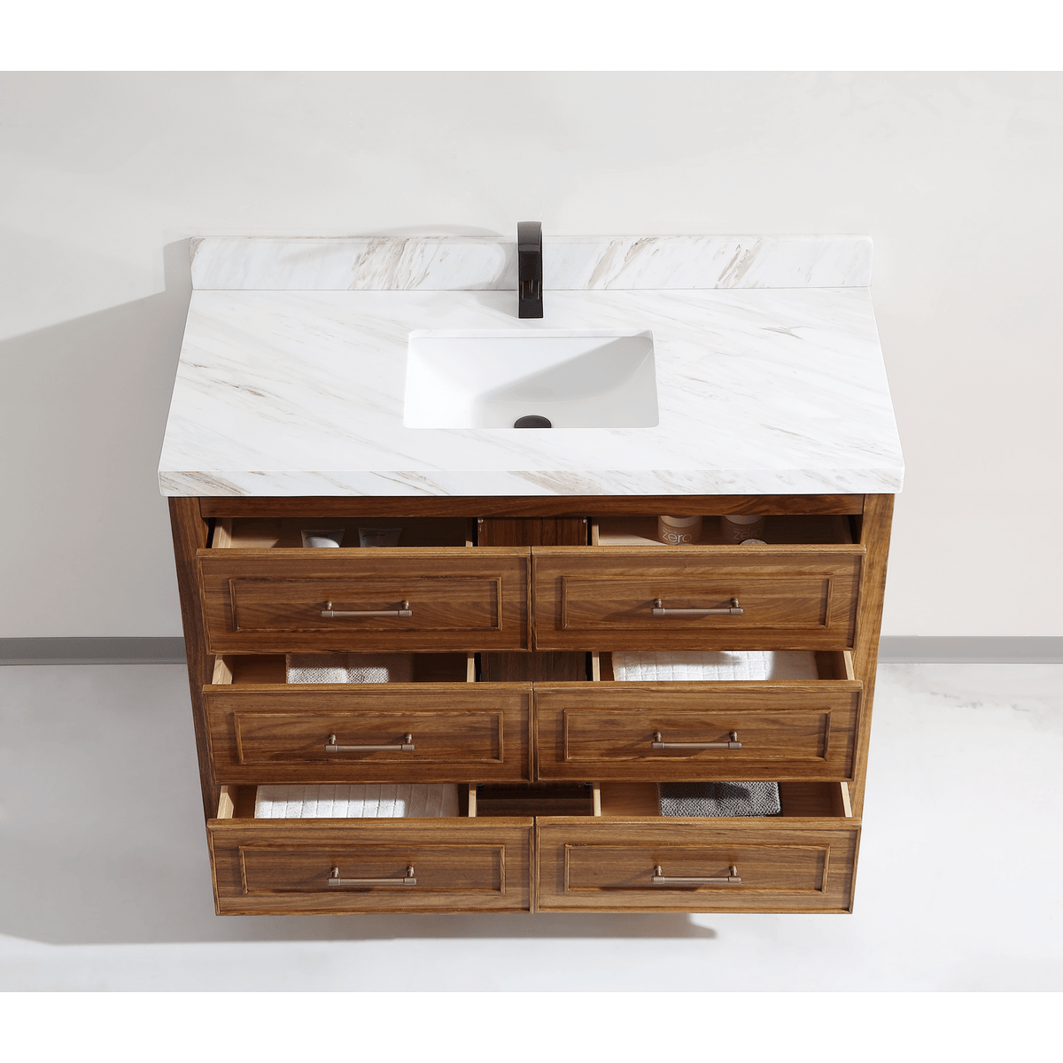 Legion Furniture 48" Ebony Single Vanity Light Finish with 2" Thick White Natural Marble Countertop – – –