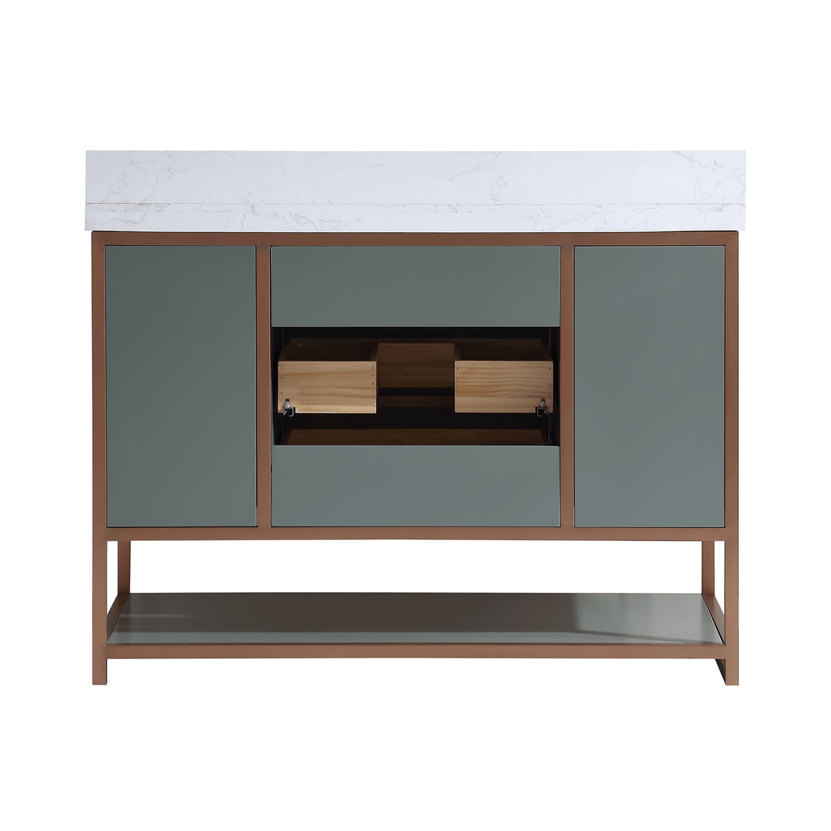 Legion Furniture 48" Vanity with Golden Brush Stainless Steel Frame and Pewter Green Finish with 2" Thick White Artificial Stone Countertop – – –