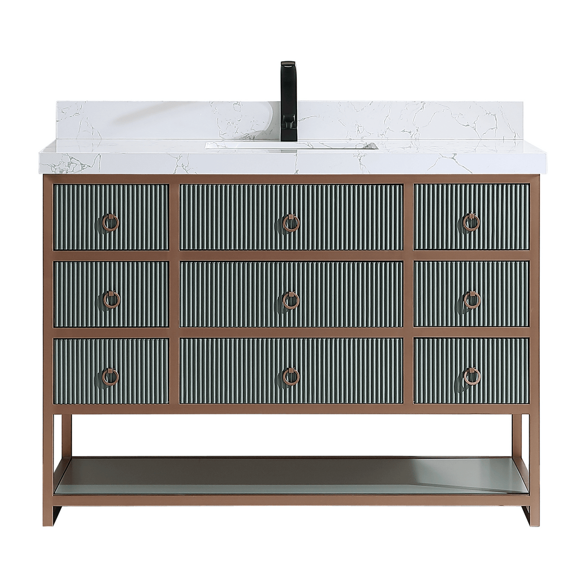 Legion Furniture 48" Vanity with Golden Brush Stainless Steel Frame and Pewter Green Finish with 2" Thick White Artificial Stone Countertop – – –