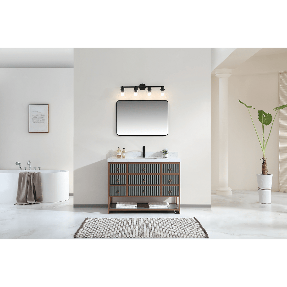 Legion Furniture 48" Vanity with Golden Brush Stainless Steel Frame and Pewter Green Finish with 2" Thick White Artificial Stone Countertop – – –