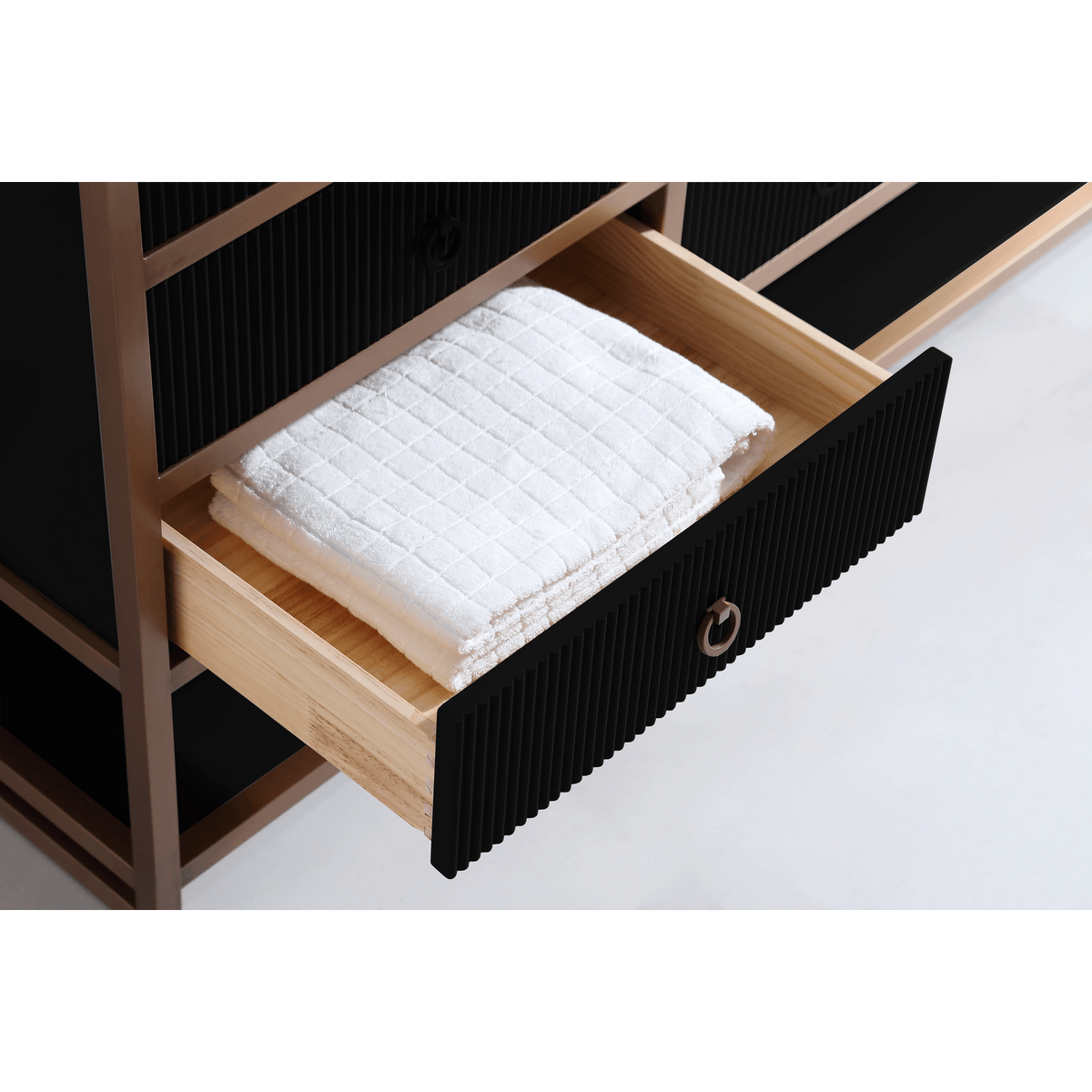 Legion Furniture 60" Double Vanity with Golden Brush Stainless Steel Frame and Tricorn Black Finish with 2" Thick White Natural Marble Countertop – – –