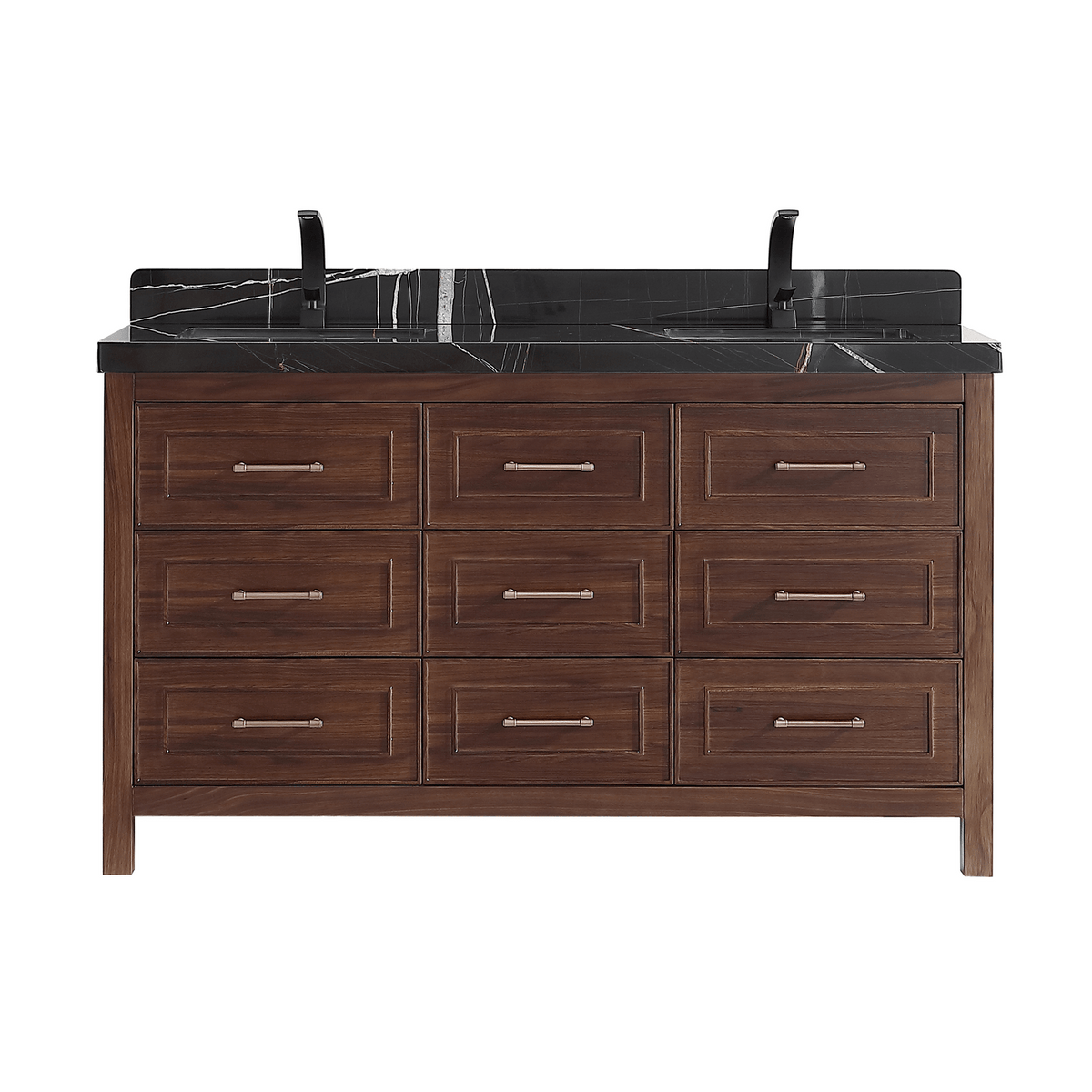 Legion Furniture 60" Ebony Double Vanity Dark Finish with 2" Thick Black Marble Countertop – – –