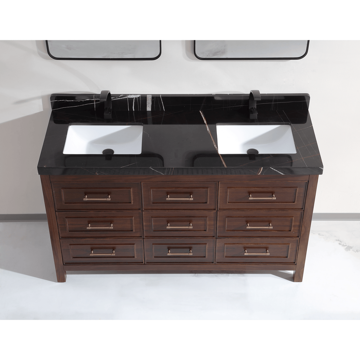 Legion Furniture 60" Ebony Double Vanity Dark Finish with 2" Thick Black Marble Countertop – – –