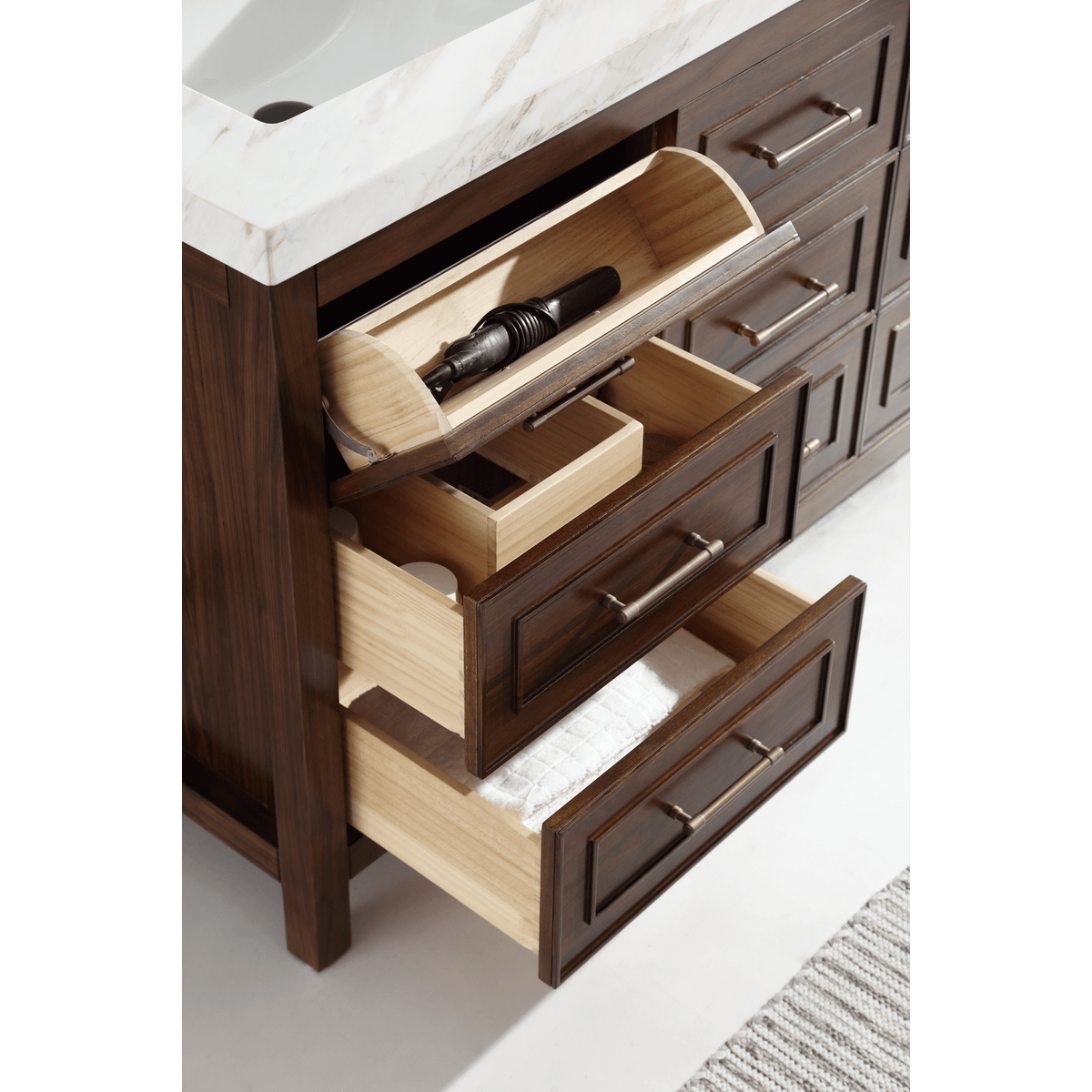 Legion Furniture 60" Ebony Double Vanity Dark Finish with 2" Thick White Natural Marble Countertop – – –