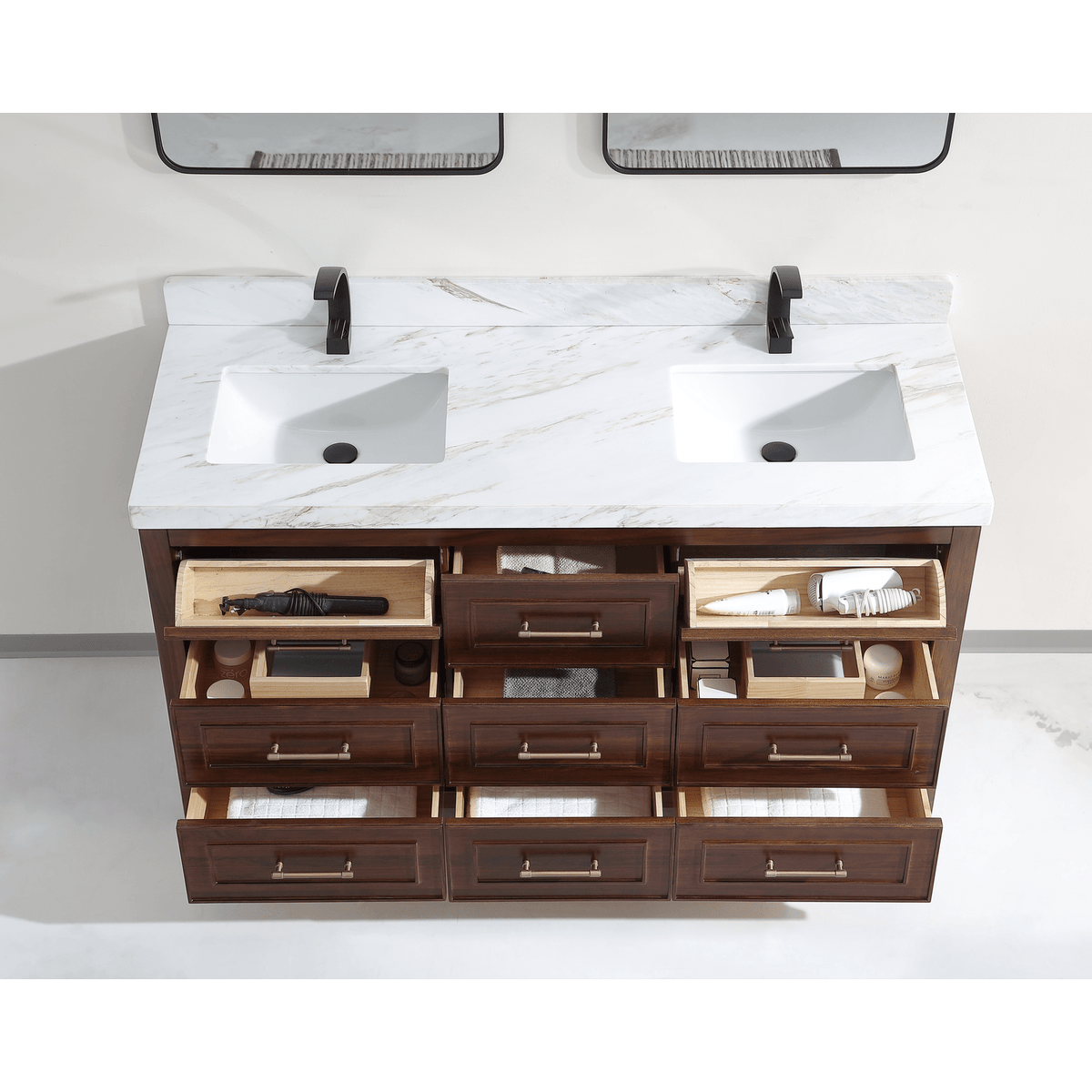 Legion Furniture 60" Ebony Double Vanity Dark Finish with 2" Thick White Natural Marble Countertop – – –