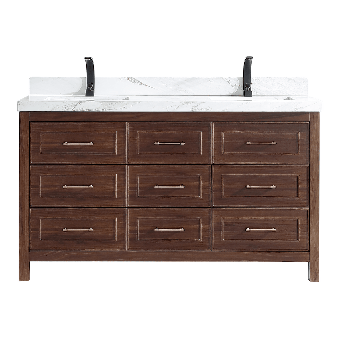 Legion Furniture 60" Ebony Double Vanity Dark Finish with 2" Thick White Natural Marble Countertop – – –