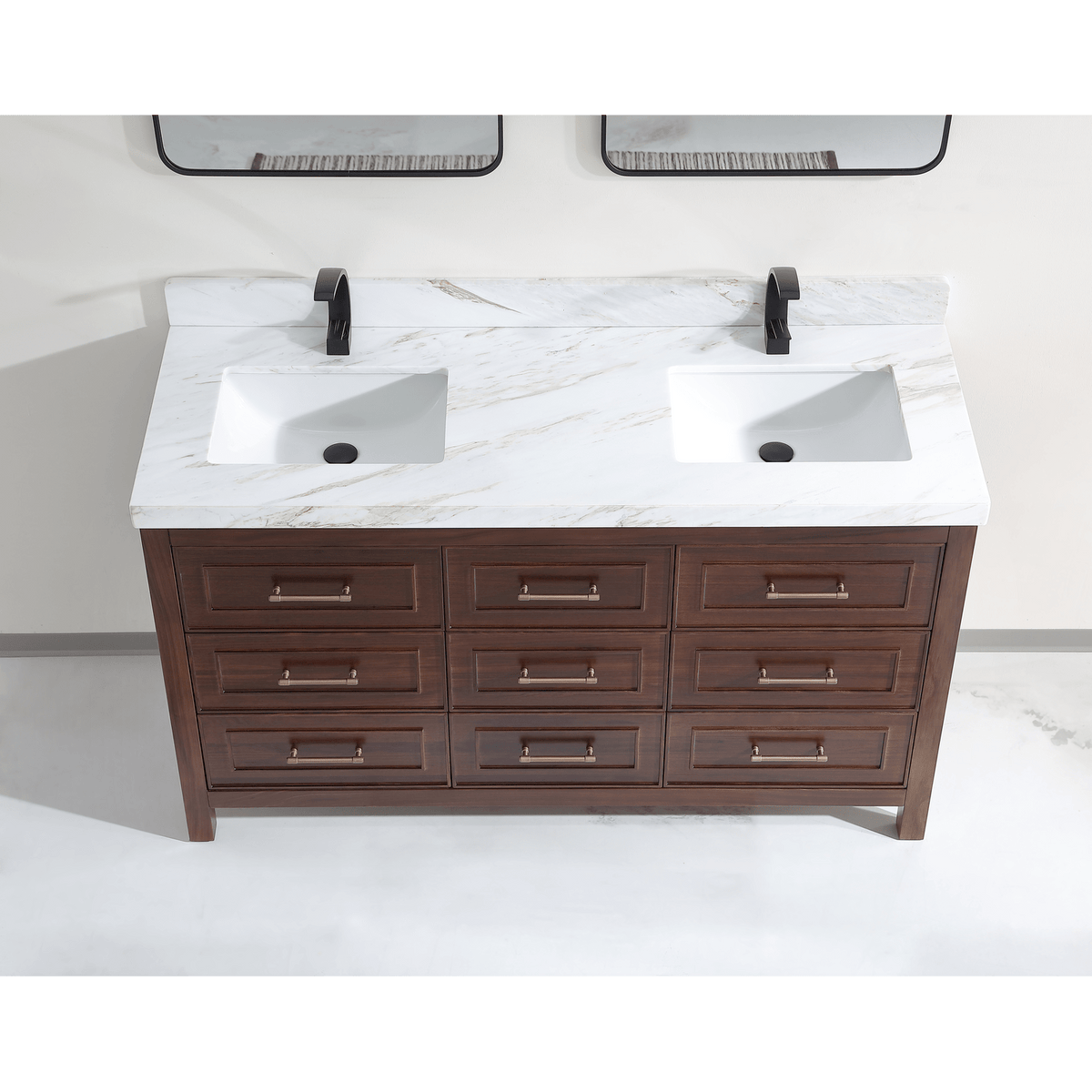 Legion Furniture 60" Ebony Double Vanity Dark Finish with 2" Thick White Natural Marble Countertop – – –