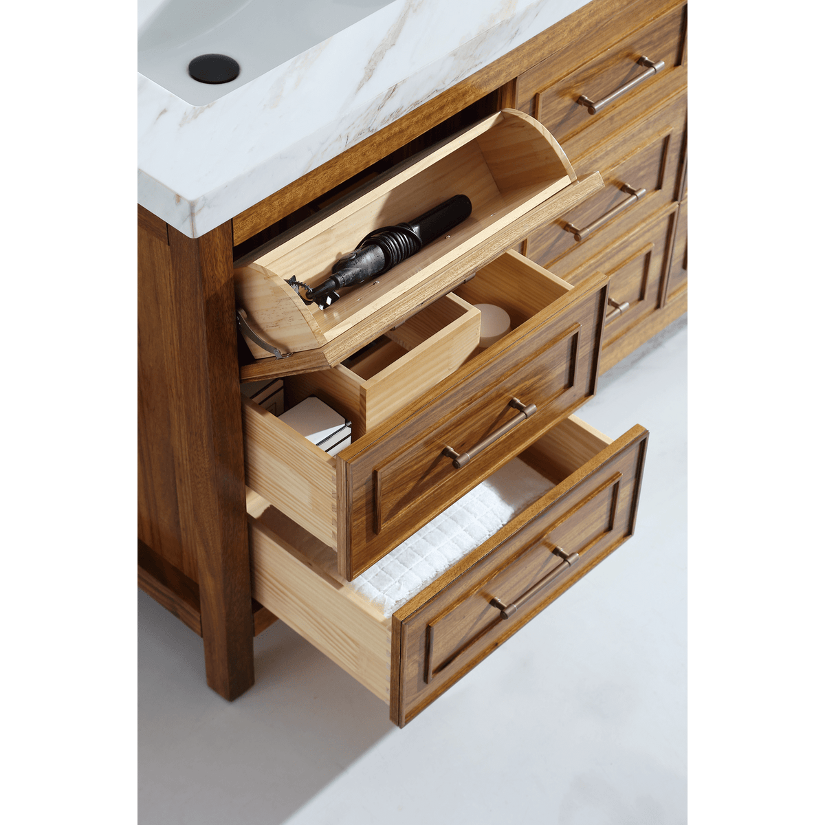 Legion Furniture 60" Ebony Double Vanity Light Finish with 2" Thick White Natural Marble Countertop – – –