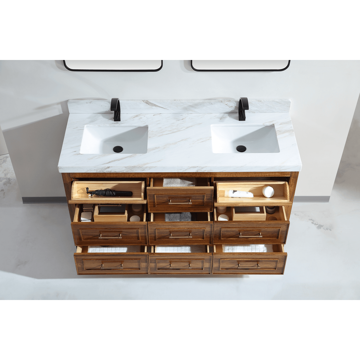 Legion Furniture 60" Ebony Double Vanity Light Finish with 2" Thick White Natural Marble Countertop – – –