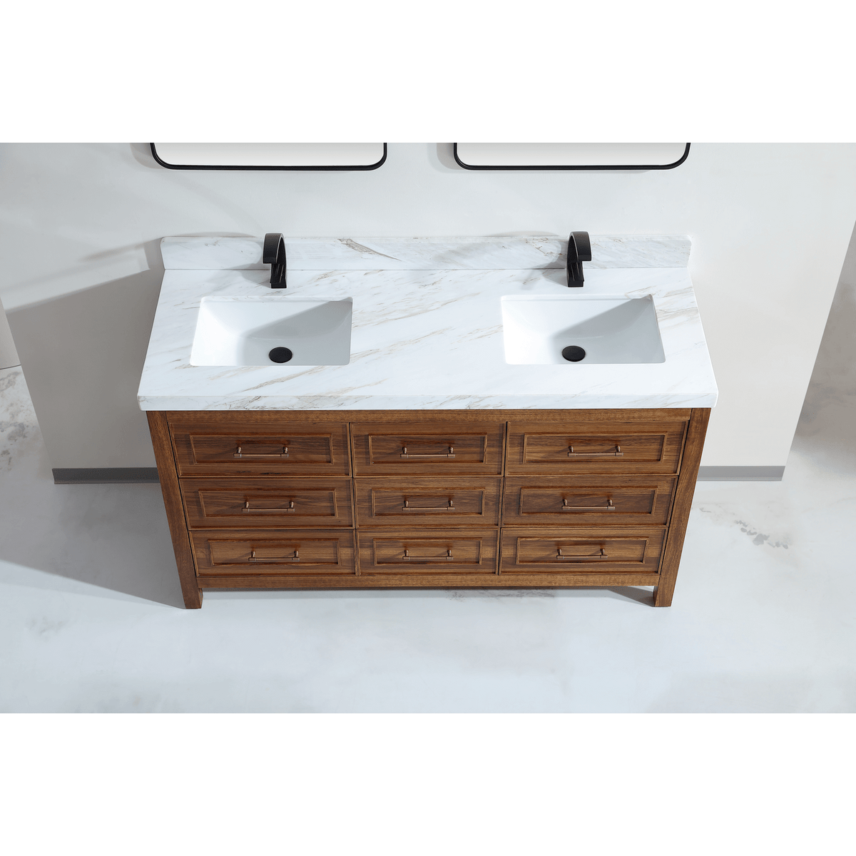 Legion Furniture 60" Ebony Double Vanity Light Finish with 2" Thick White Natural Marble Countertop – – –