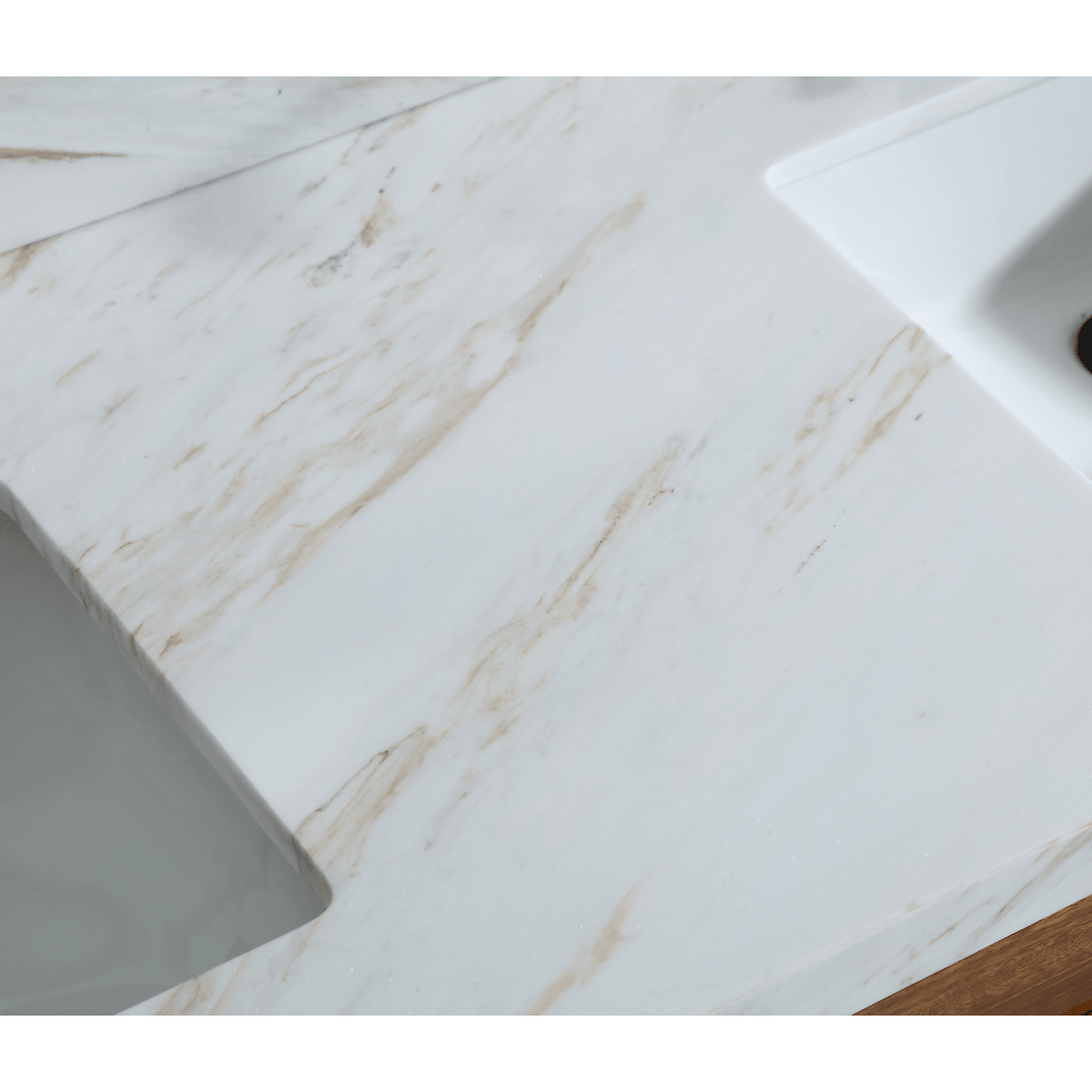 Legion Furniture 60" Ebony Double Vanity Light Finish with 2" Thick White Natural Marble Countertop – – –