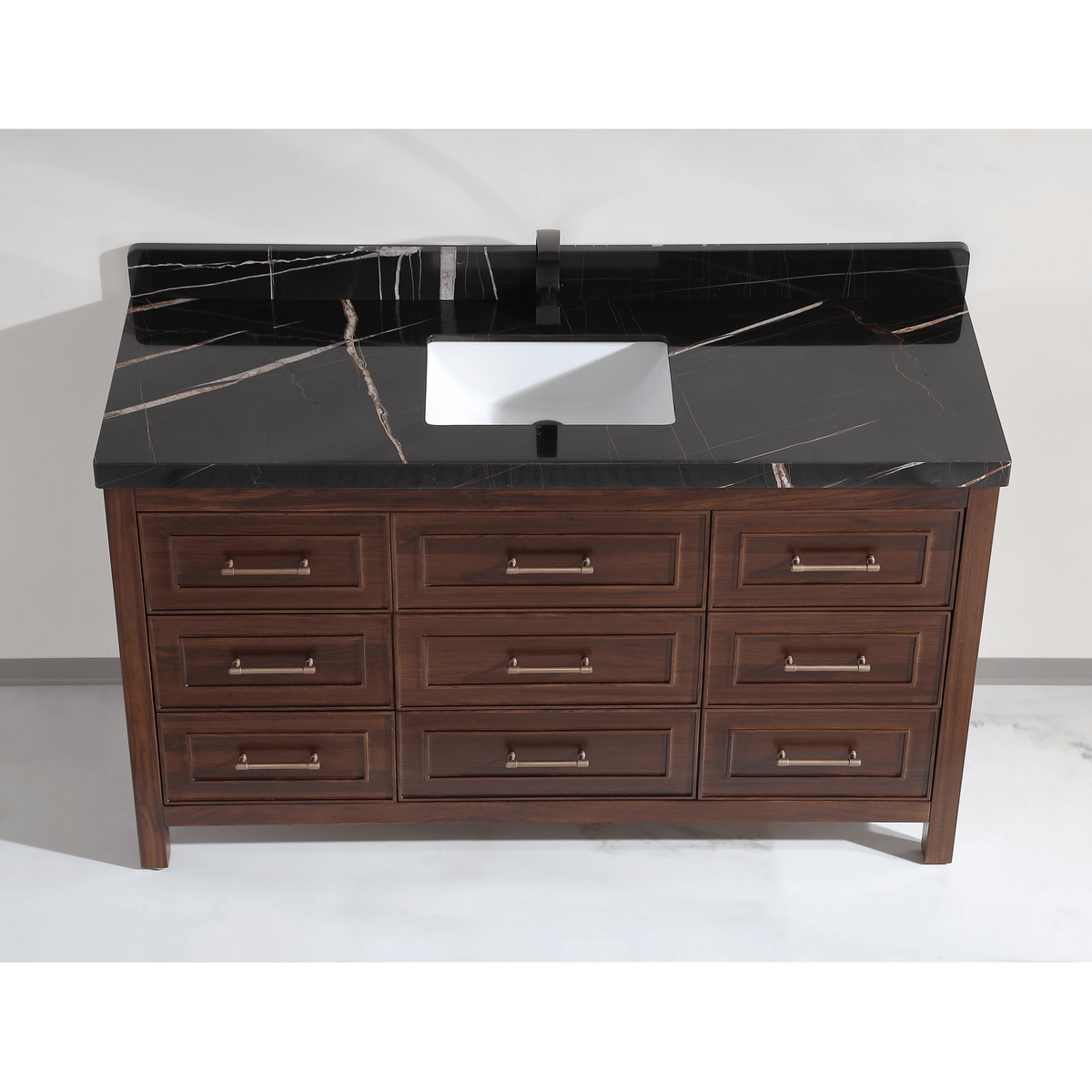 Legion Furniture 60" Ebony Single Vanity Dark Finish with 2" Thick Black Natural Marble Countertop – – –