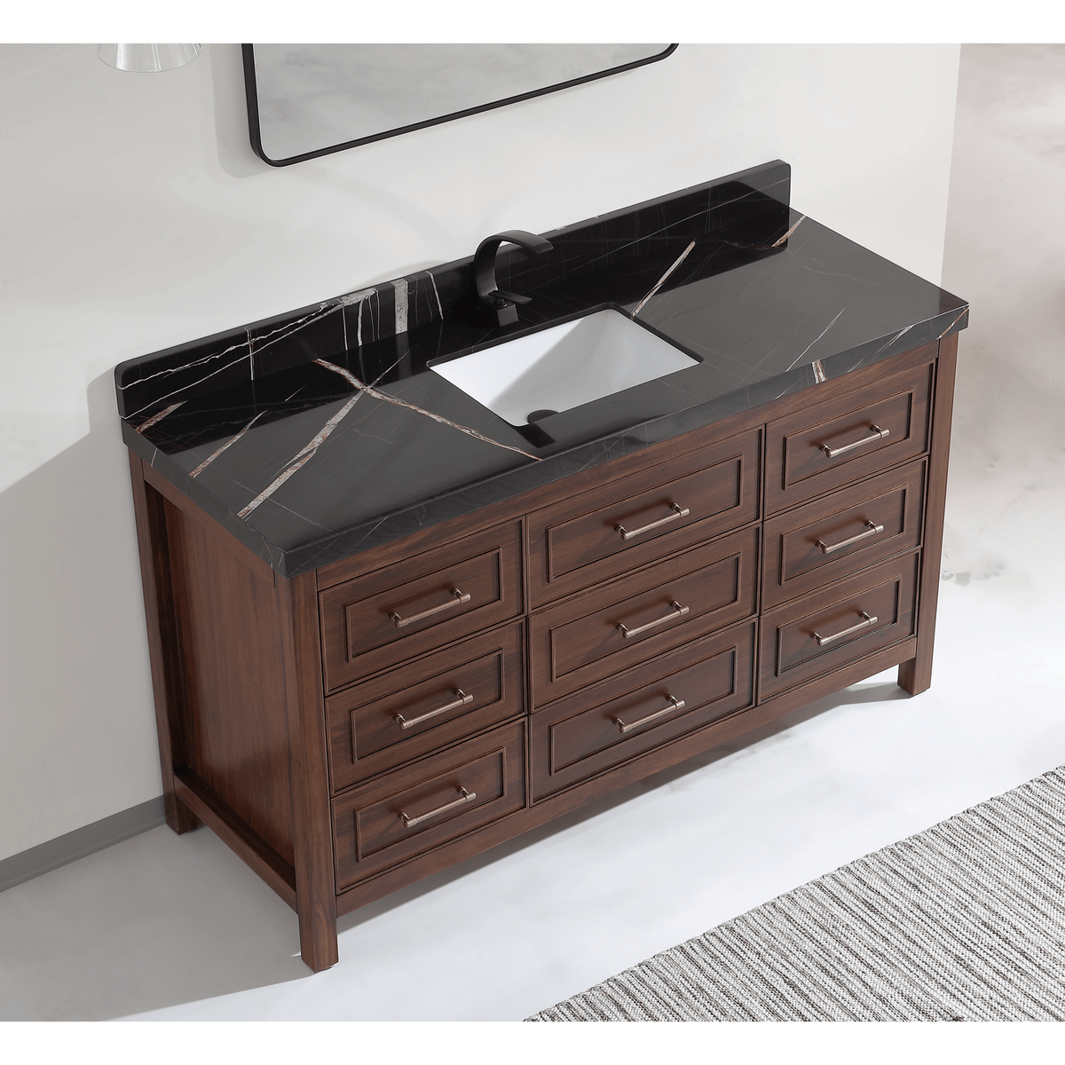 Legion Furniture 60" Ebony Single Vanity Dark Finish with 2" Thick Black Natural Marble Countertop – – –