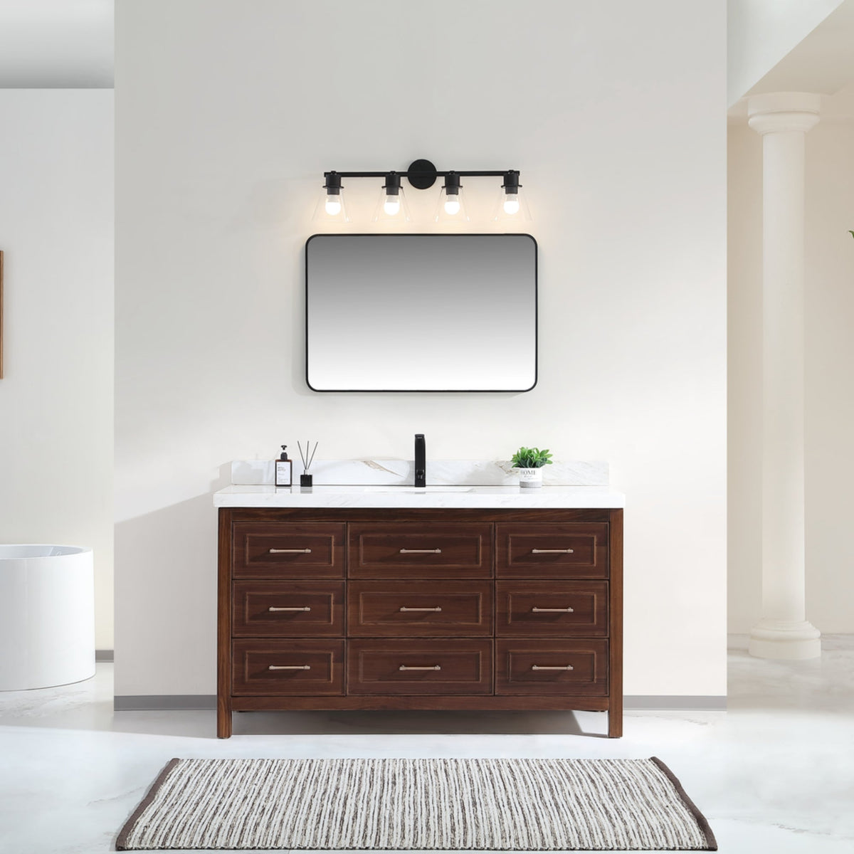 Legion Furniture 60" Ebony Single Vanity Dark Finish with 2" Thick White Natural Marble Countertop – – –