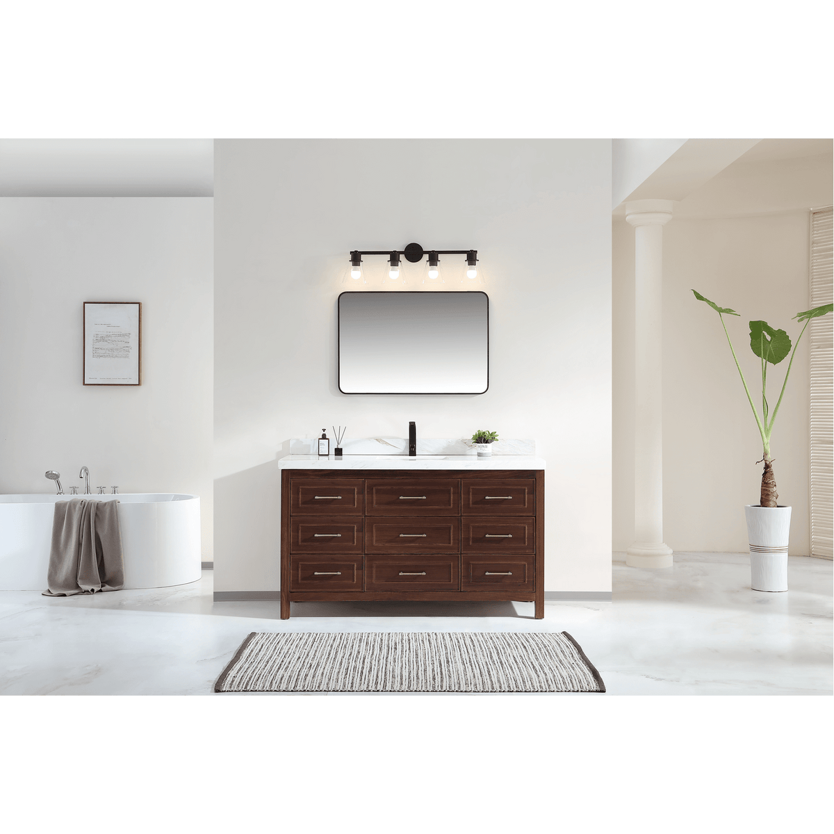 Legion Furniture 60" Ebony Single Vanity Dark Finish with 2" Thick White Natural Marble Countertop – – –