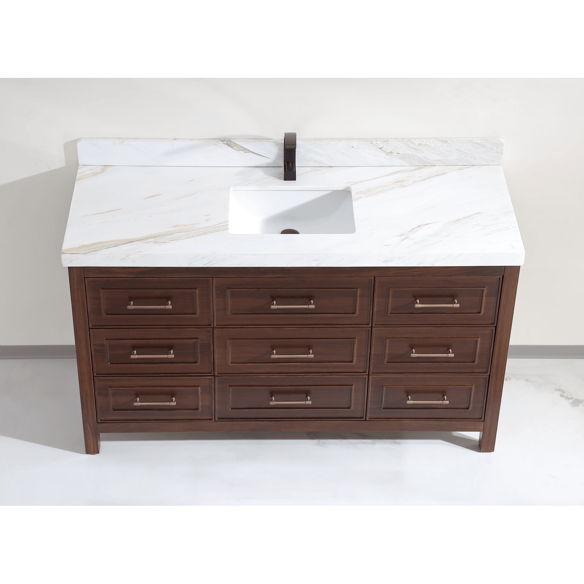 Legion Furniture 60" Ebony Single Vanity Dark Finish with 2" Thick White Natural Marble Countertop – – –