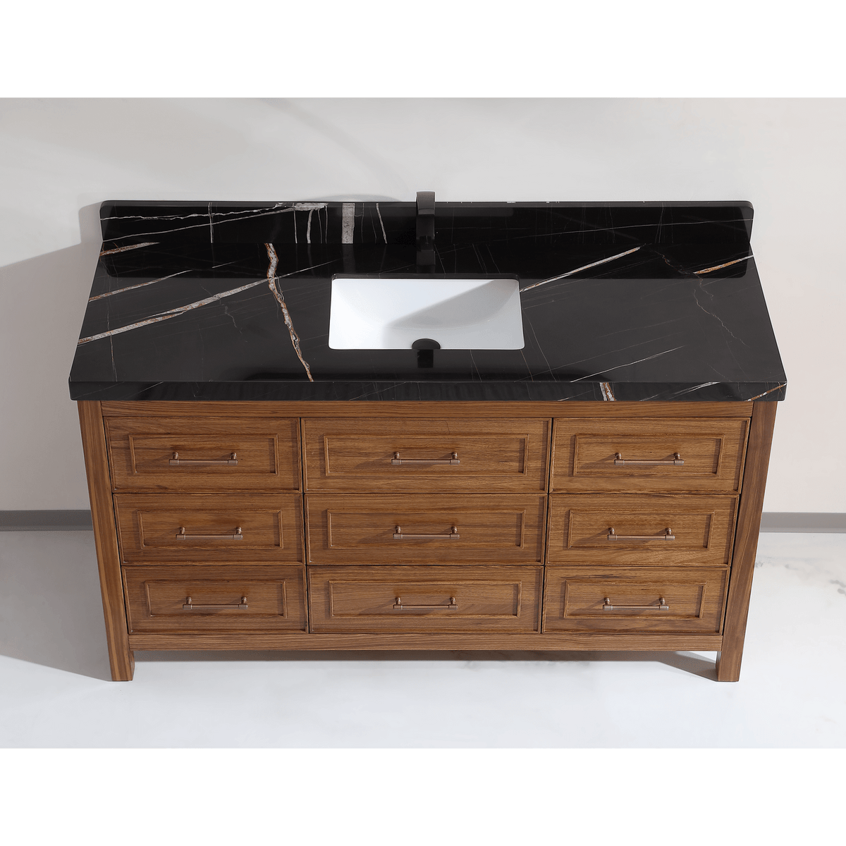 Legion Furniture 60" Ebony Single Vanity Light Finish with 2" Thick Black Natural Marble Countertop – – –