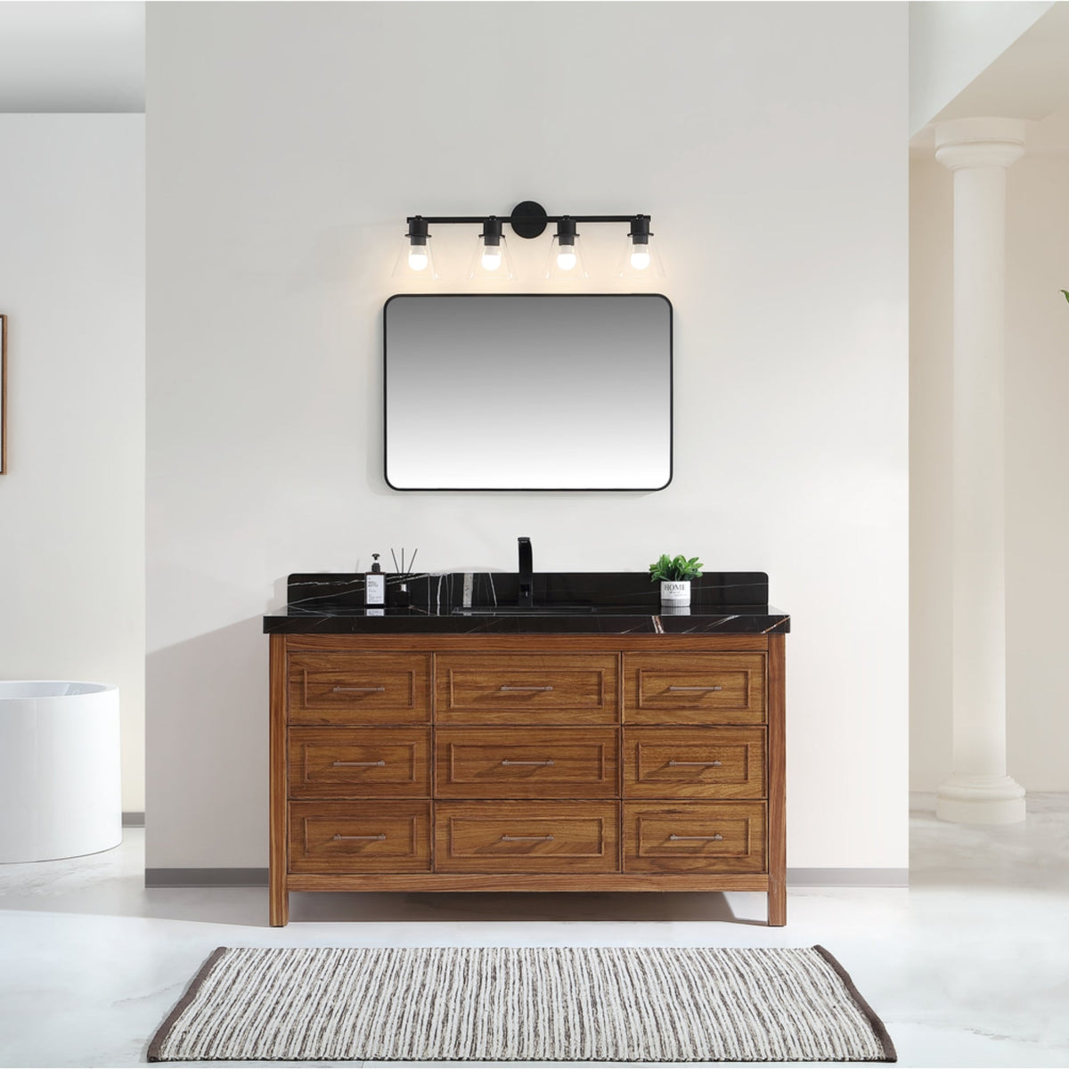 Legion Furniture 60" Ebony Single Vanity Light Finish with 2" Thick Black Natural Marble Countertop – – –