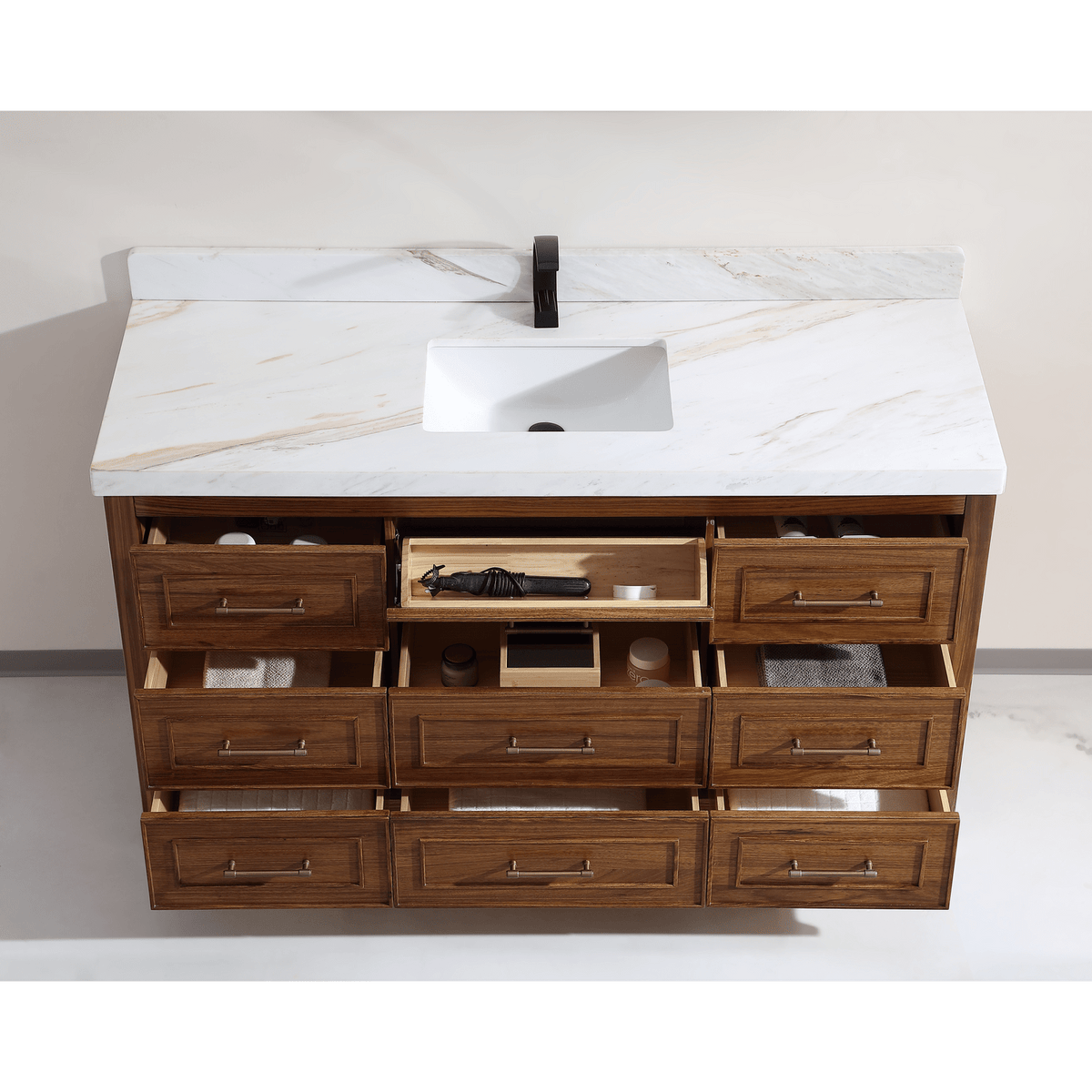 Legion Furniture 60" Ebony Single Vanity Light Finish with 2" Thick White Natural Marble Countertop – – –