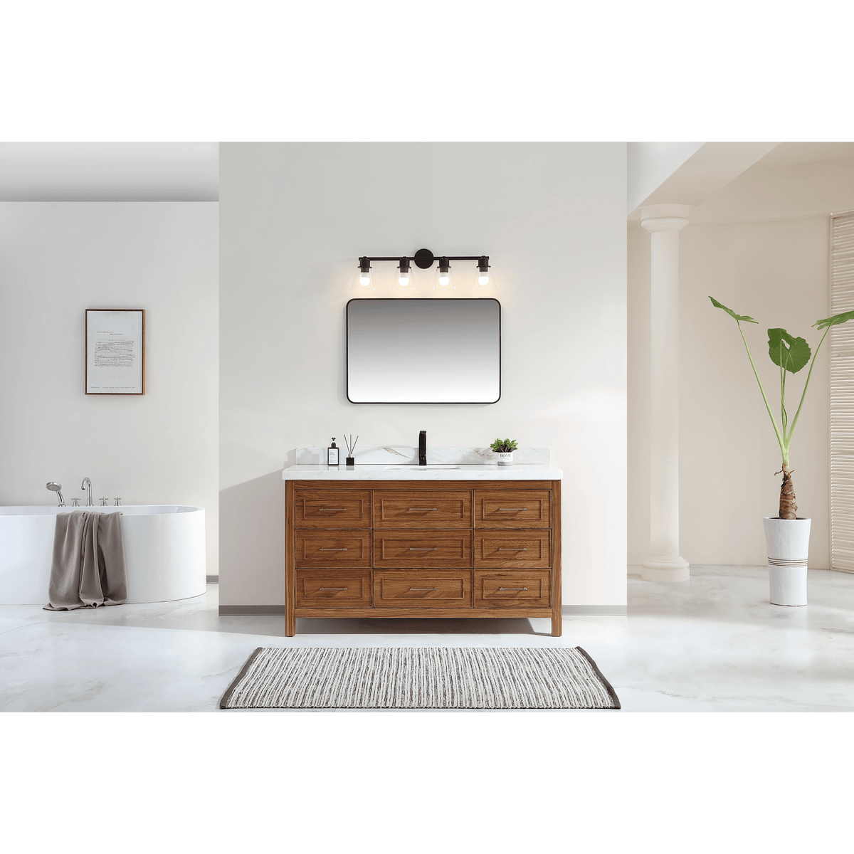 Legion Furniture 60" Ebony Single Vanity Light Finish with 2" Thick White Natural Marble Countertop – – –