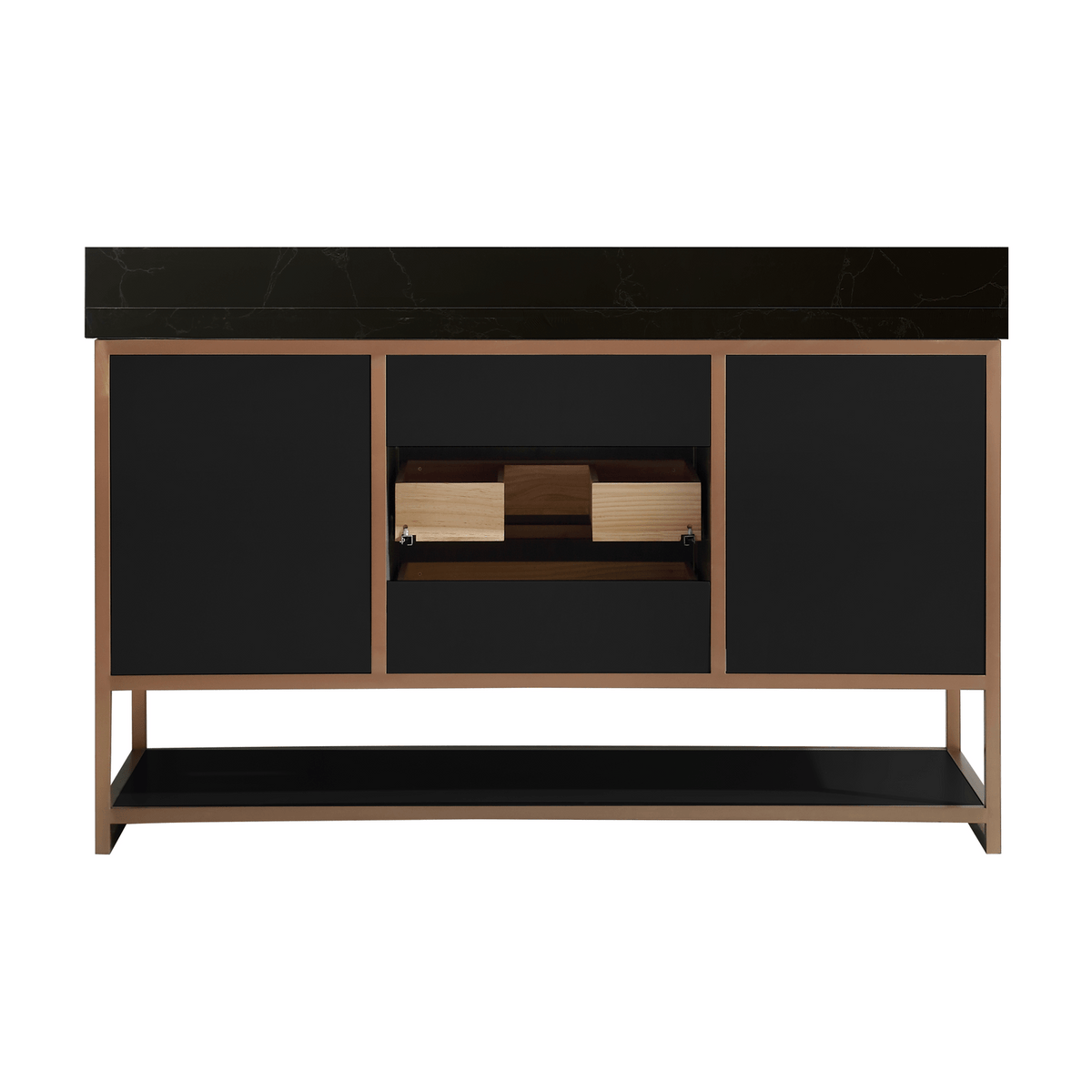 Legion Furniture 60" Single Vanity with Golden Brush Stainless Steel Frame and Tricorn Black Finish with 2" Thick Black Natural Marble Countertop – – –