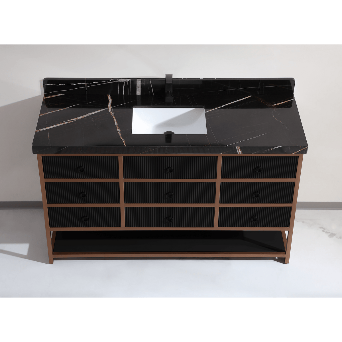 Legion Furniture 60" Single Vanity with Golden Brush Stainless Steel Frame and Tricorn Black Finish with 2" Thick Black Natural Marble Countertop – – –