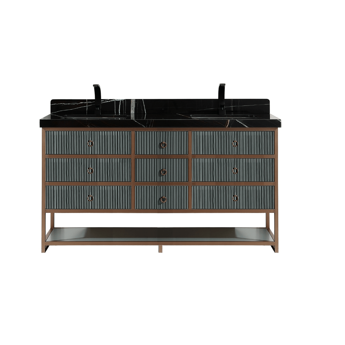 Legion Furniture 72" Double Vanity with Golden Brush Stainless Steel Frame and Pewter Green Finish with 2" Thick Black Natural Marble Countertop – – –