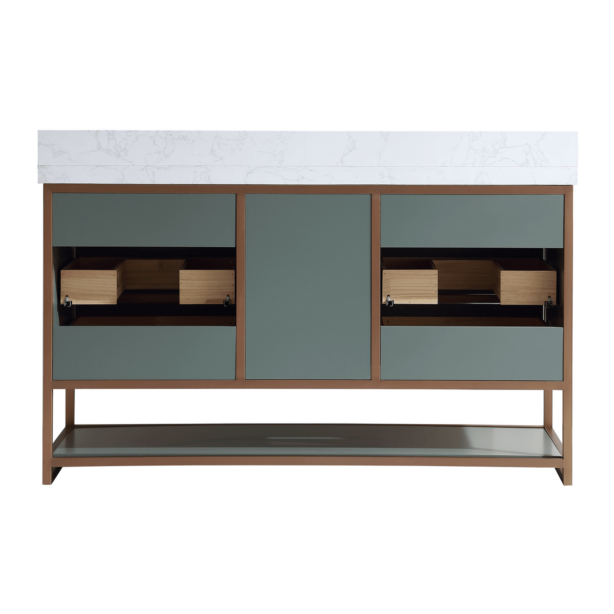 Legion Furniture 72" Double Vanity with Golden Brush Stainless Steel Frame and Pewter Green Finish with 2" Thick White Artificial Stone Countertop – – –