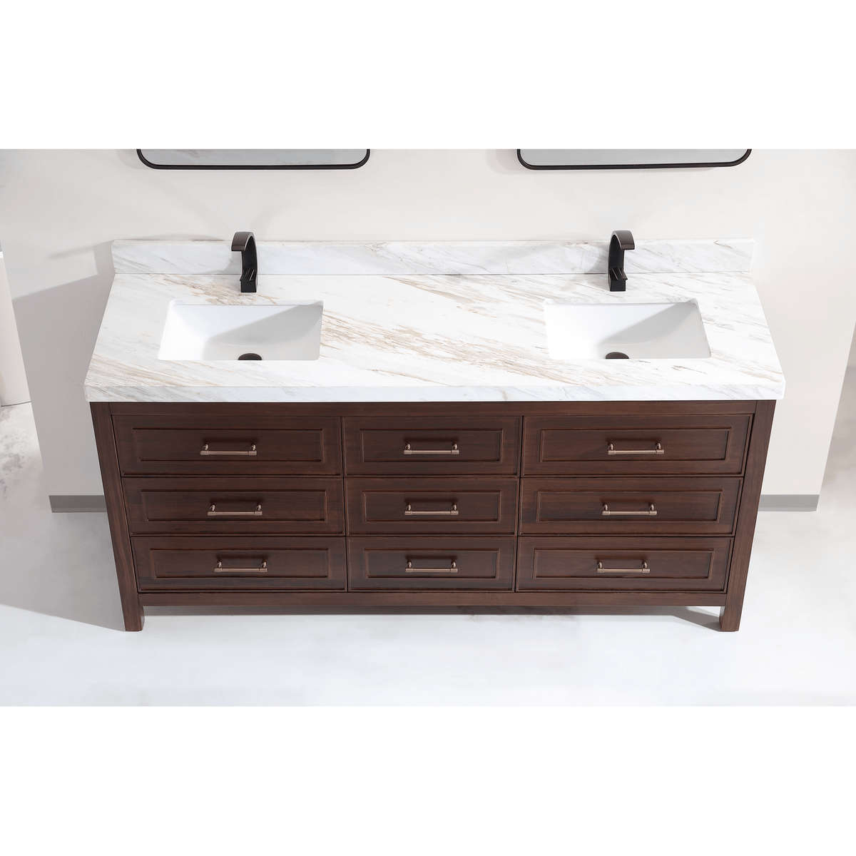Legion Furniture 72" Ebony Double Vanity Dark Finish with 2" Thick White Natural Marble Countertop – – –