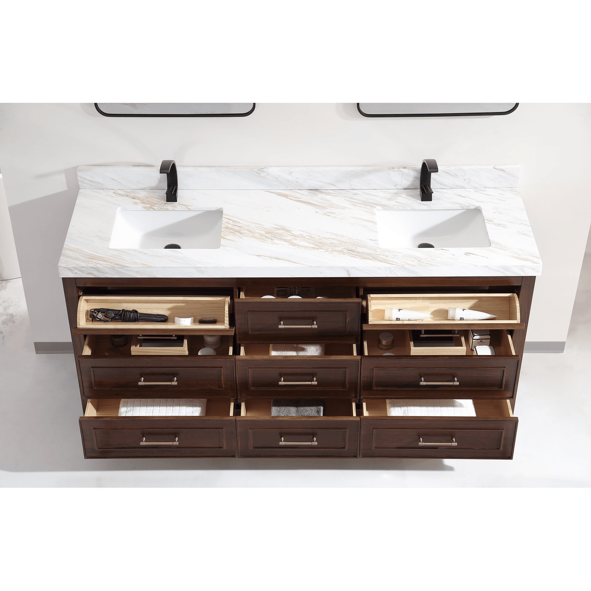 Legion Furniture 72" Ebony Double Vanity Dark Finish with 2" Thick White Natural Marble Countertop – – –