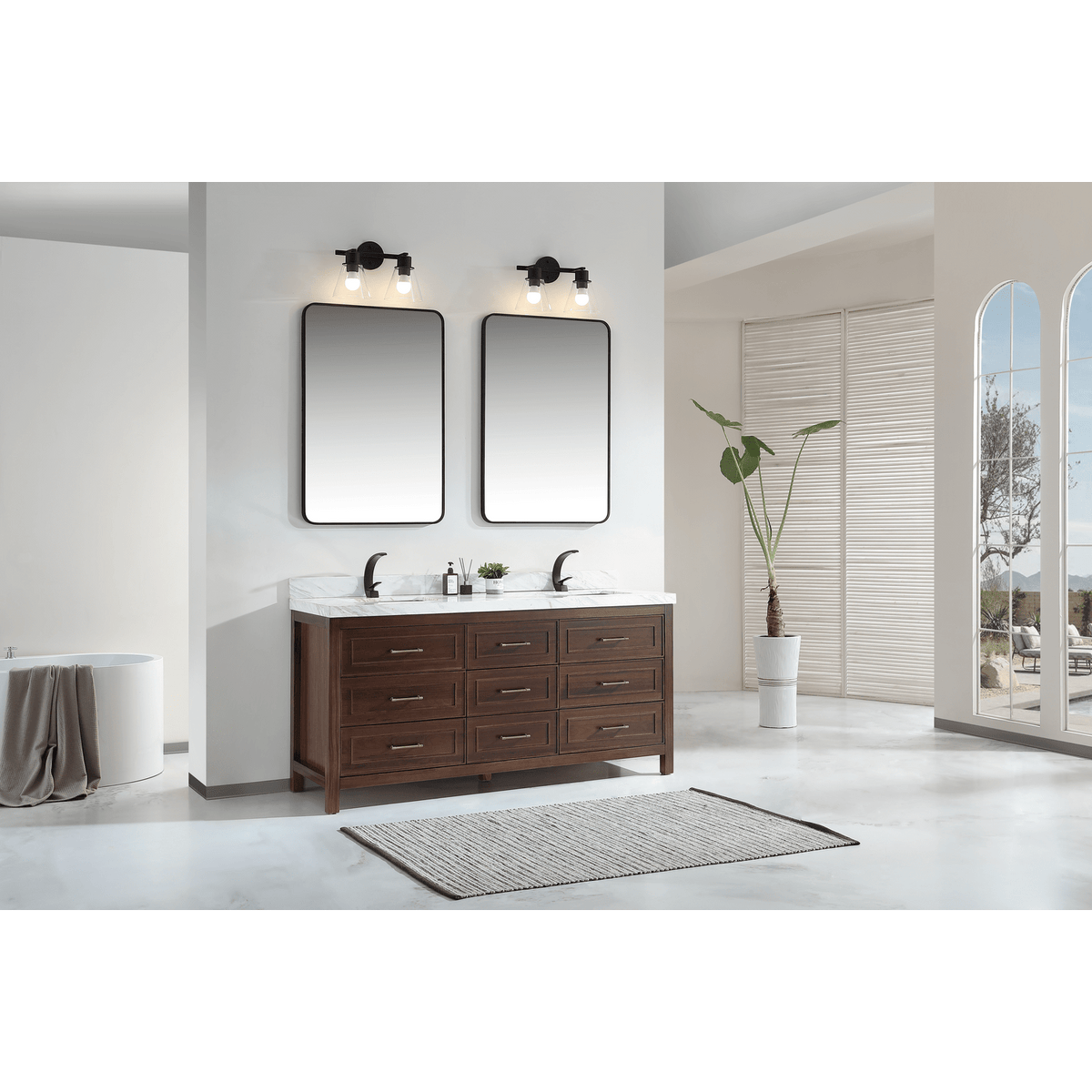 Legion Furniture 72" Ebony Double Vanity Dark Finish with 2" Thick White Natural Marble Countertop – – –