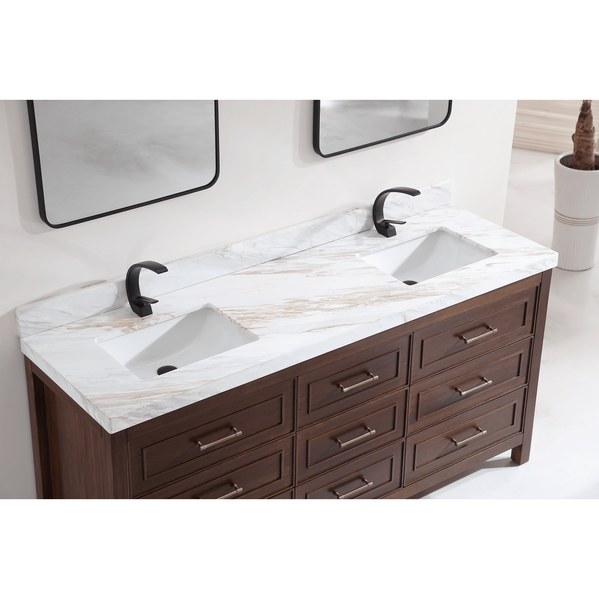 Legion Furniture 72" Ebony Double Vanity Dark Finish with 2" Thick White Natural Marble Countertop – – –