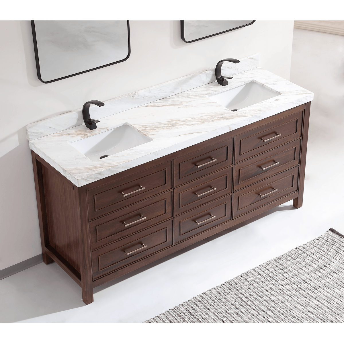Legion Furniture 72" Ebony Double Vanity Dark Finish with 2" Thick White Natural Marble Countertop – – –