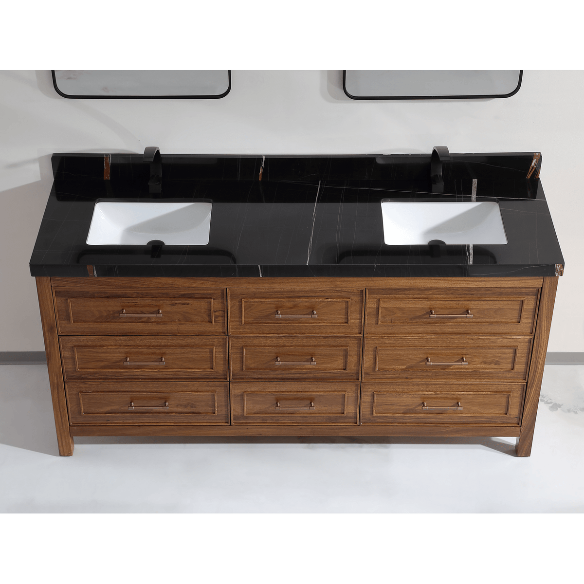 Legion Furniture 72" Ebony Double Vanity Light Finish with 2" Thick Black Marble Countertop – – –