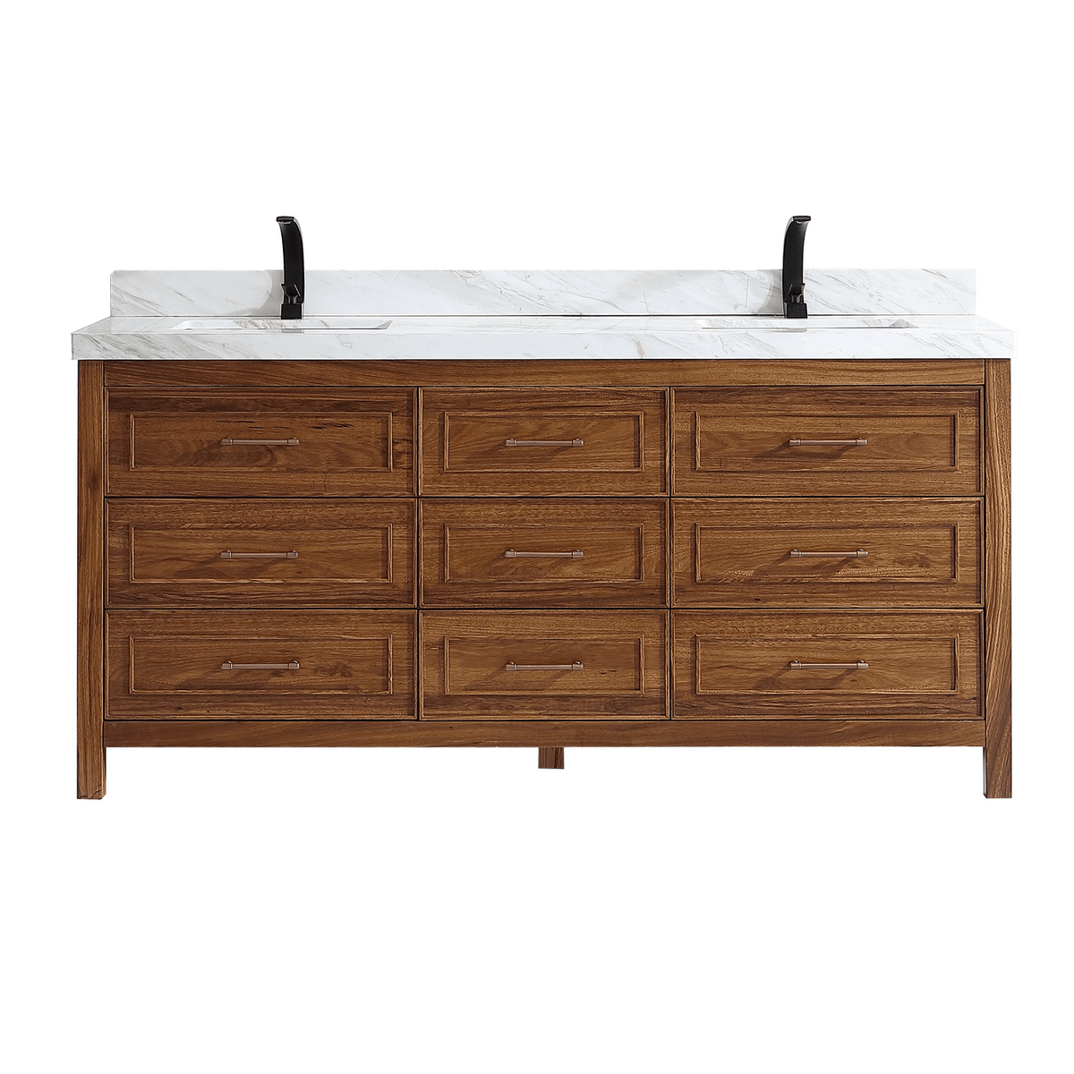 Legion Furniture 72" Ebony Double Vanity Light Finish with 2" Thick White Natural Marble Countertop – – –