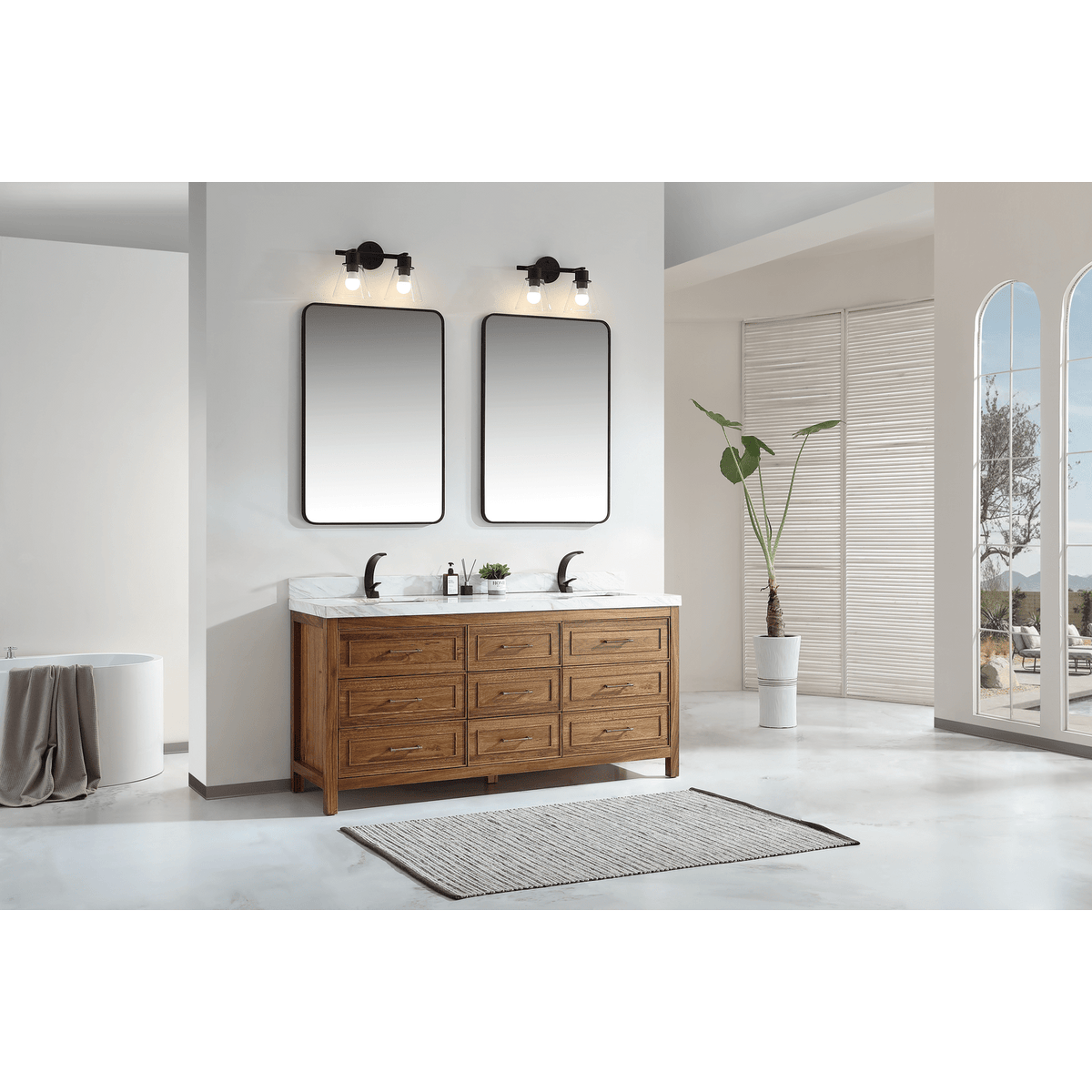 Legion Furniture 72" Ebony Double Vanity Light Finish with 2" Thick White Natural Marble Countertop – – –