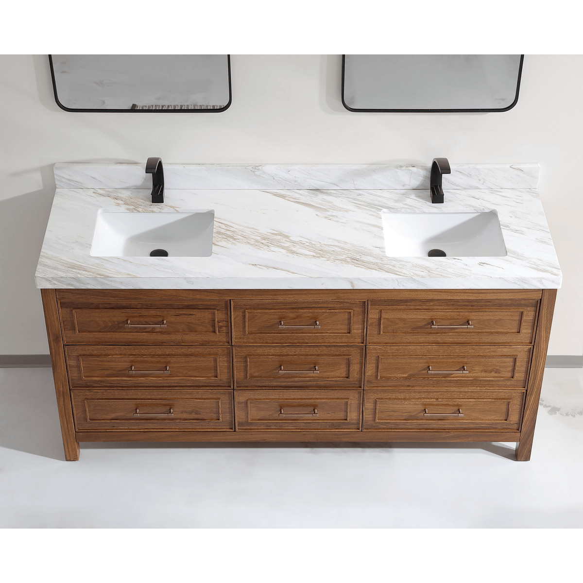 Legion Furniture 72" Ebony Double Vanity Light Finish with 2" Thick White Natural Marble Countertop – – –